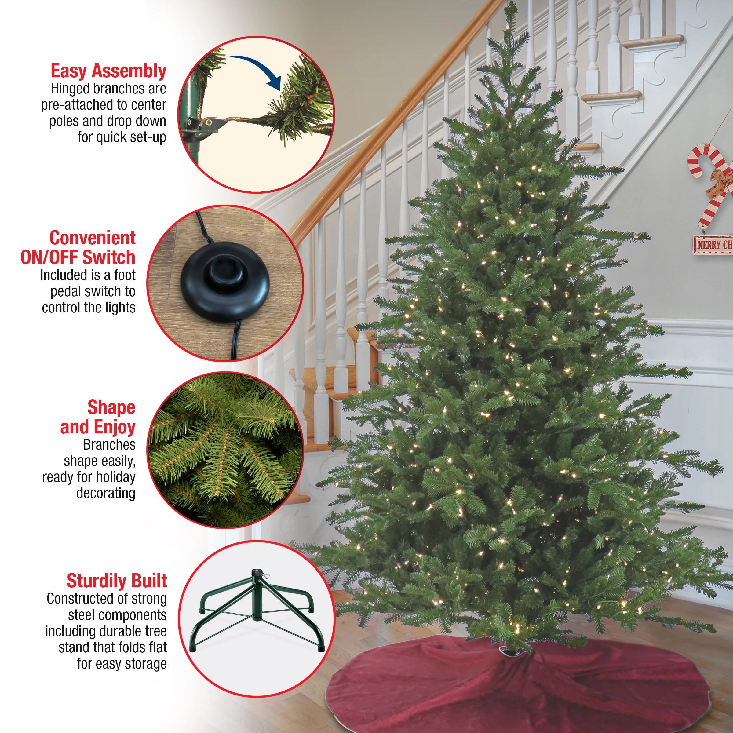 10 ft. Pre-Lit Douglas Fir Hinged Tree with Warm White LED Lights - Image 6