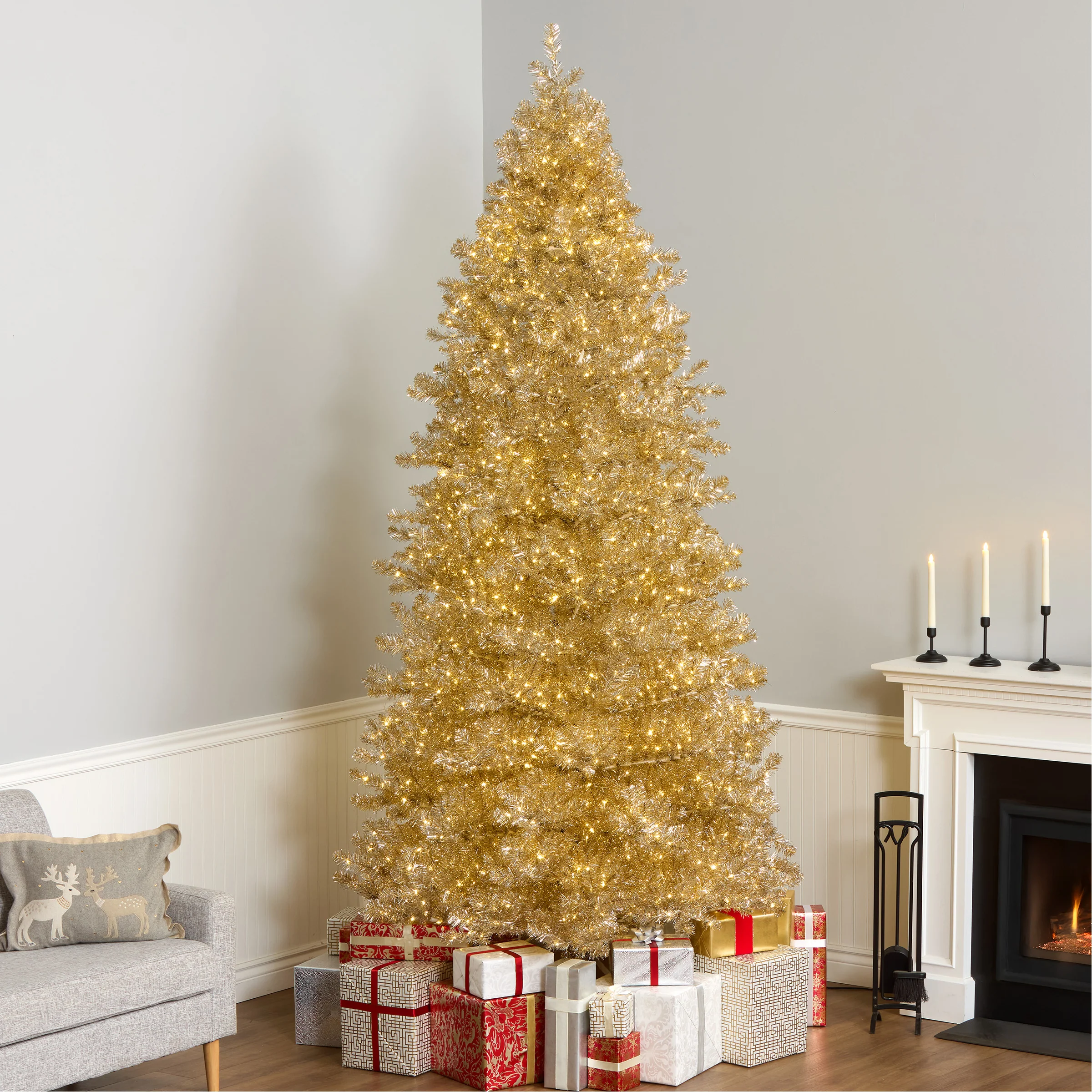10 ft. Pre-Lit Christmas Platinum Metallic Tree with Warm White LED Infinity Lights - Image 2