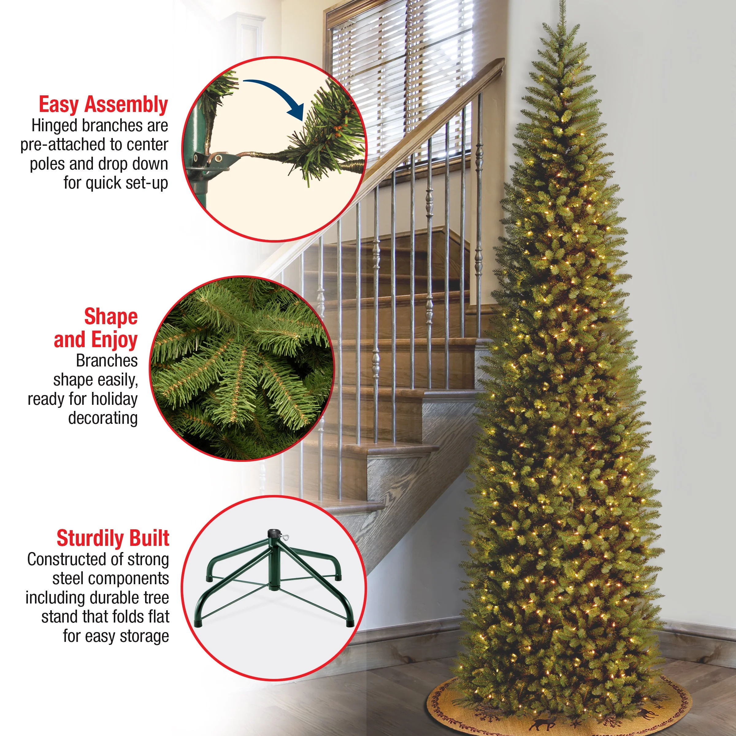 12 ft. Pre-Lit Kingswood Fir Pencil Slim Tree with Clear Lights, Plug-In - Image 4