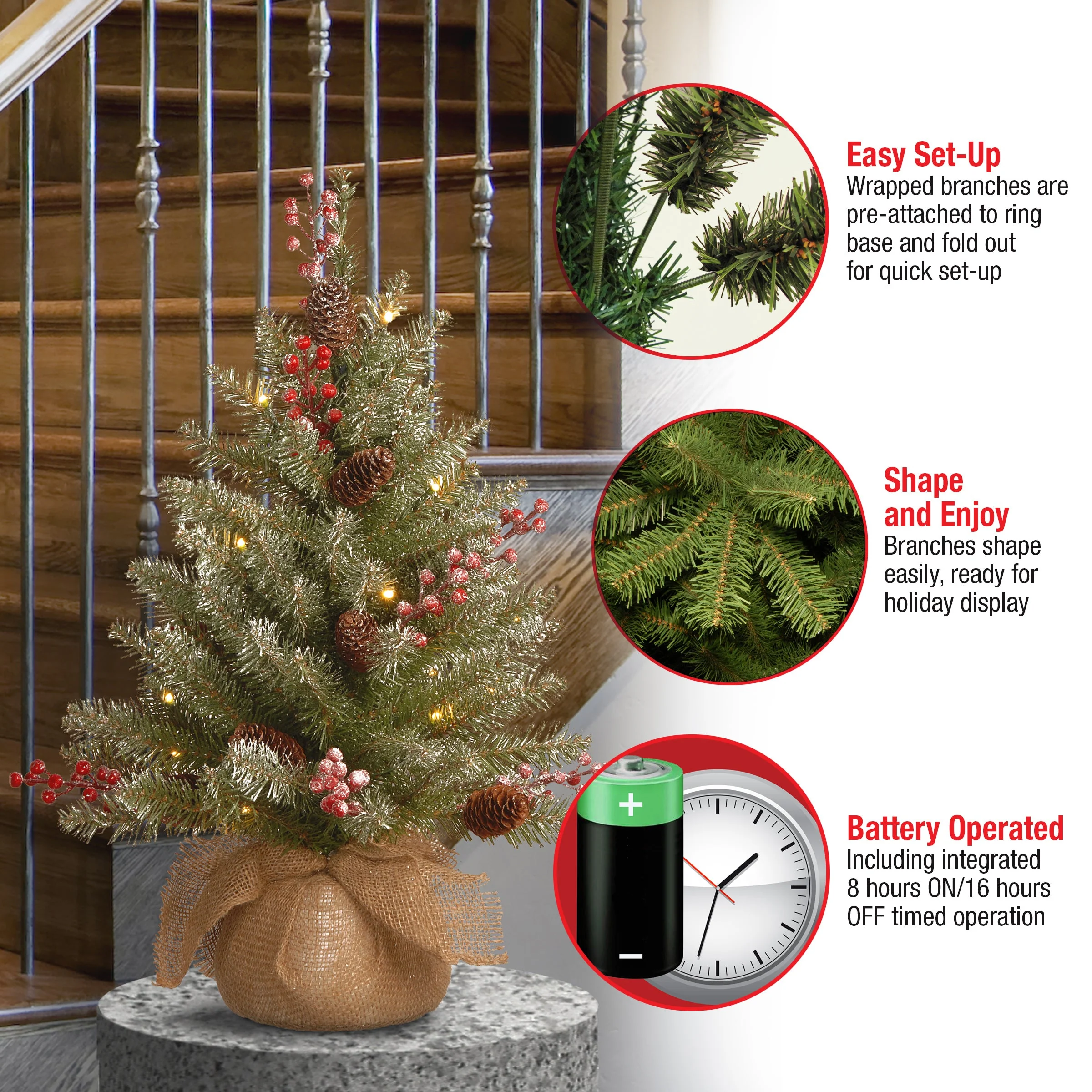 2 ft. Pre-Lit Dunhill Fir Tree with LED Lights - Image 5