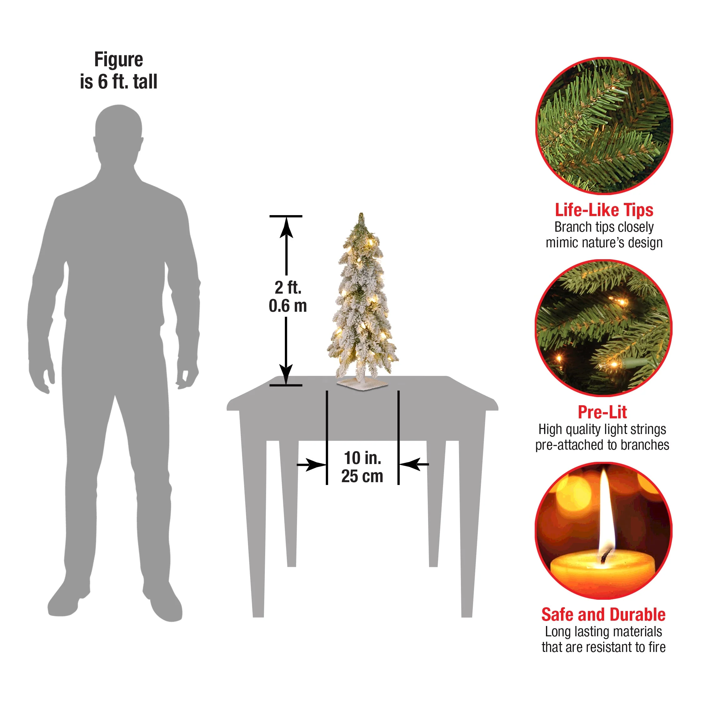2 ft. Pre-Lit Snowy Downswept Forest Tree with Clear Lights, Plug-In - Image 7
