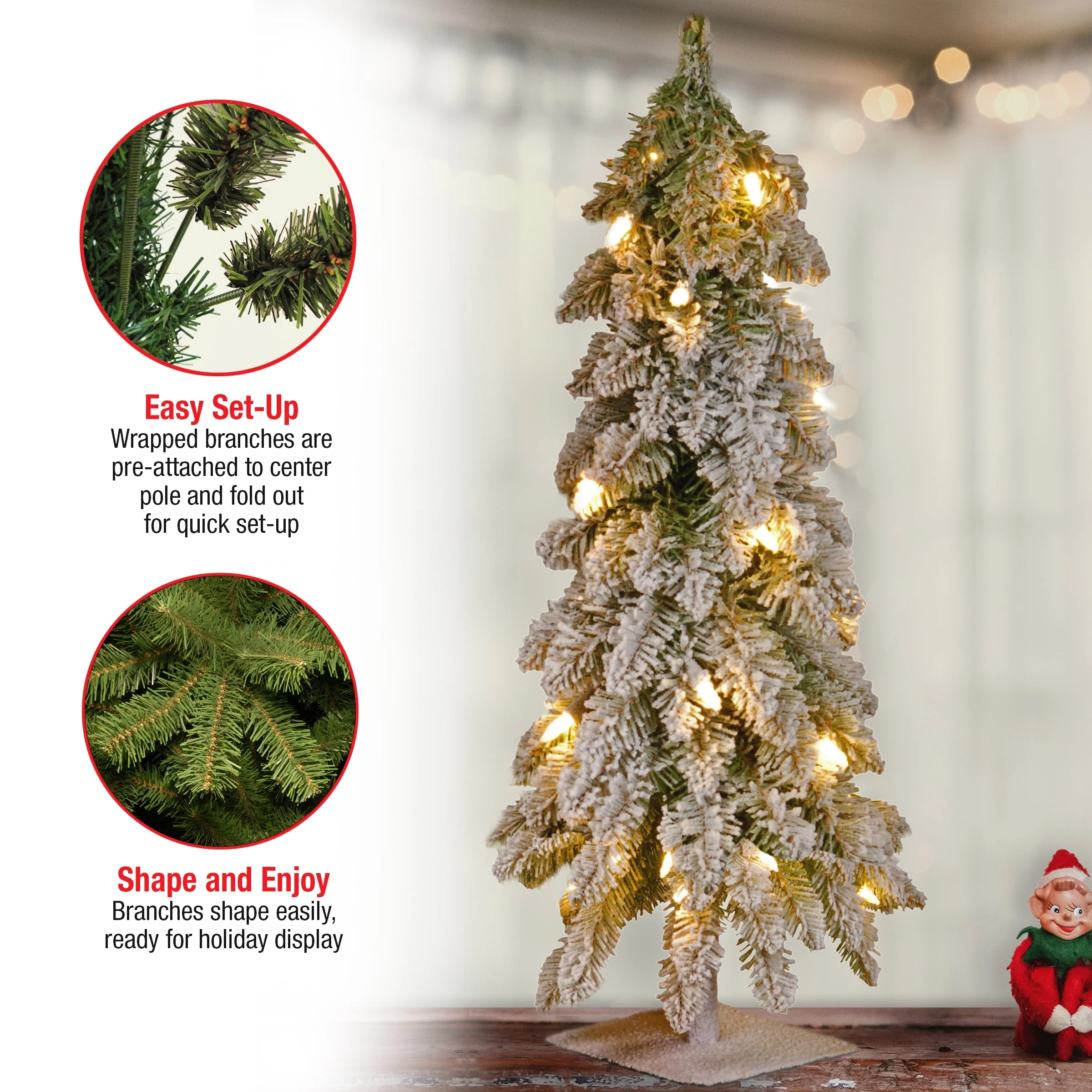 2 ft. Pre-Lit Snowy Downswept Forest Tree with Clear Lights, Plug-In - Image 8