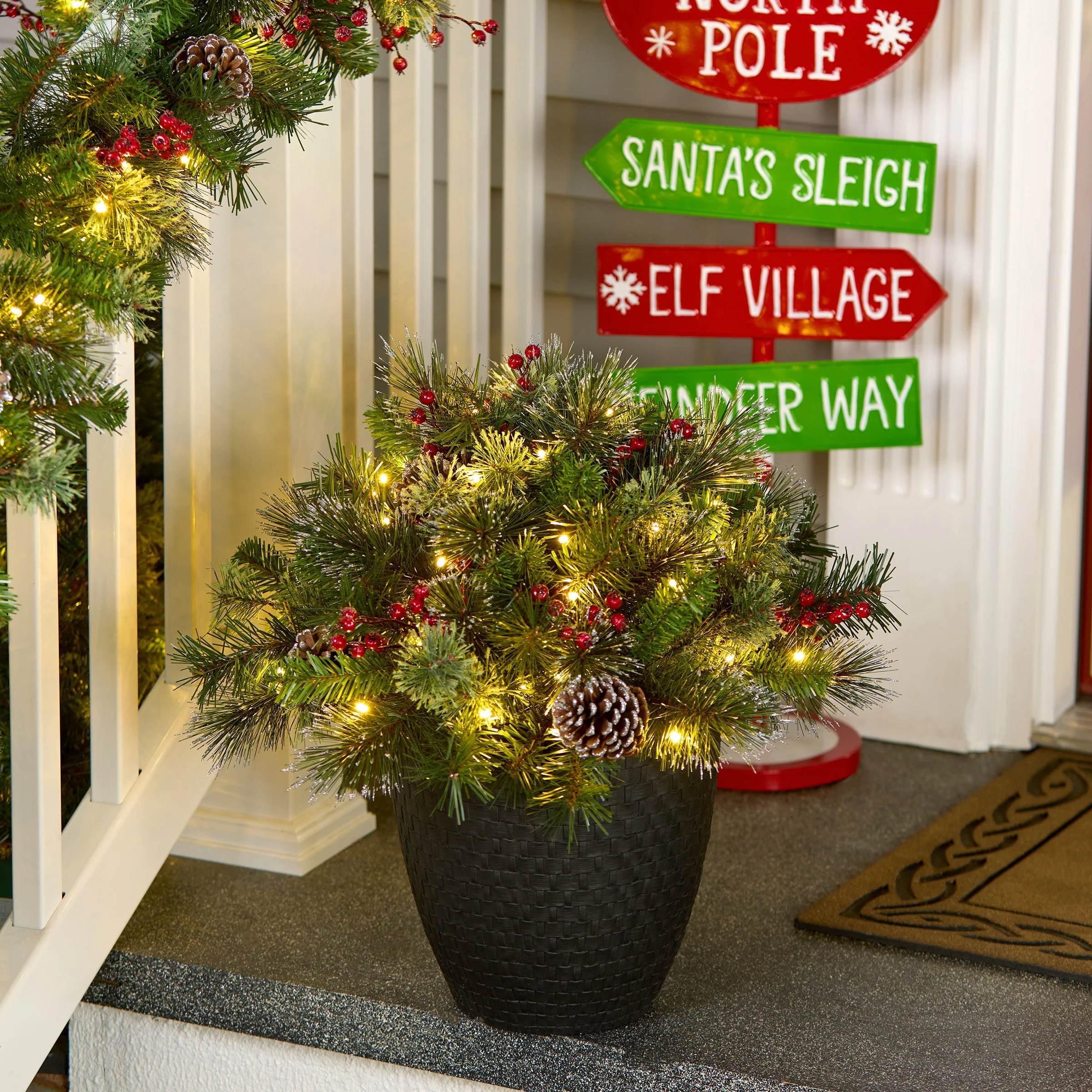 22 in. Iced Berry Pine Urn Filler with LED Lights - Image 4