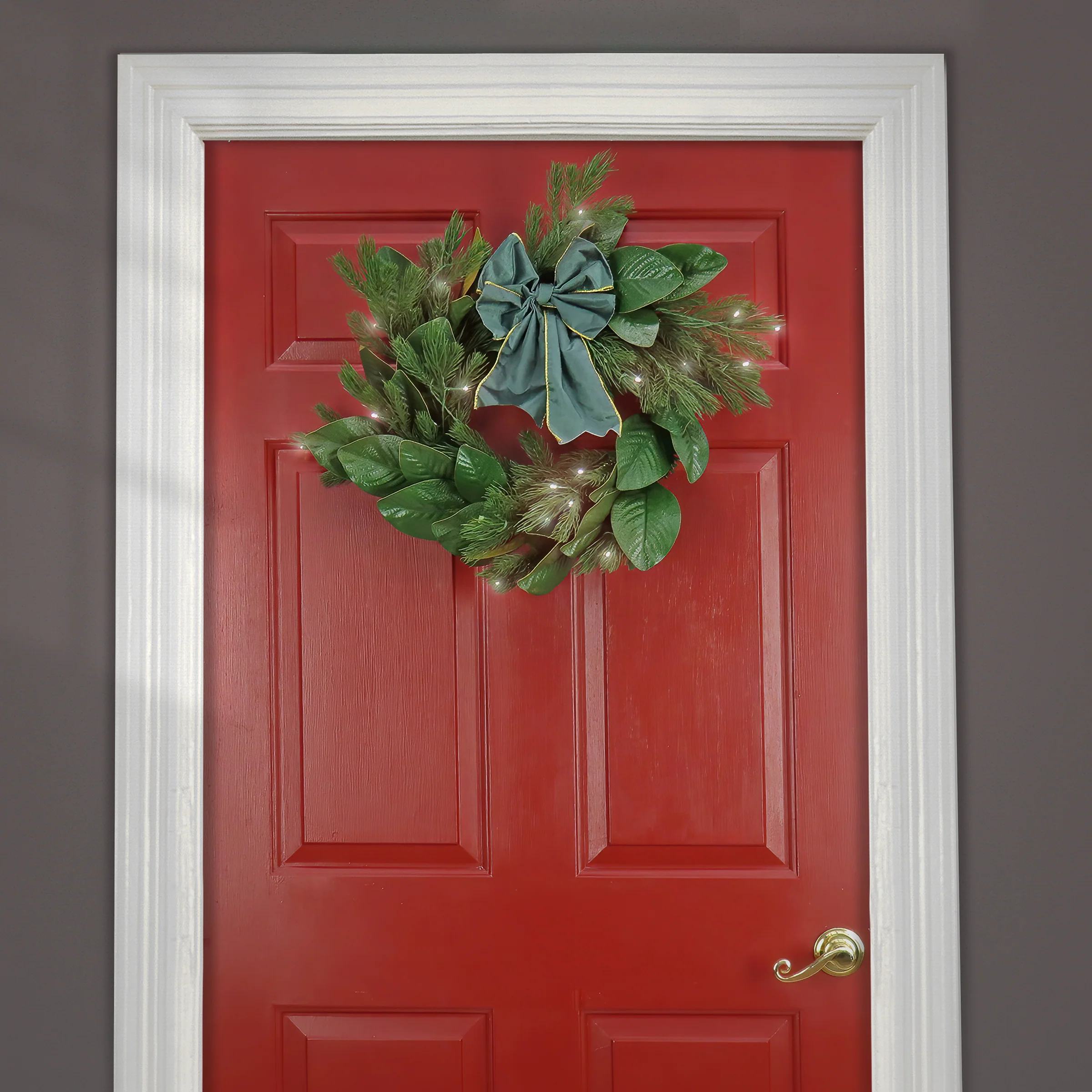 24 in. Pre-Lit Magnolia Mix Pine Wreath with Warm White LED Lights - Image 2
