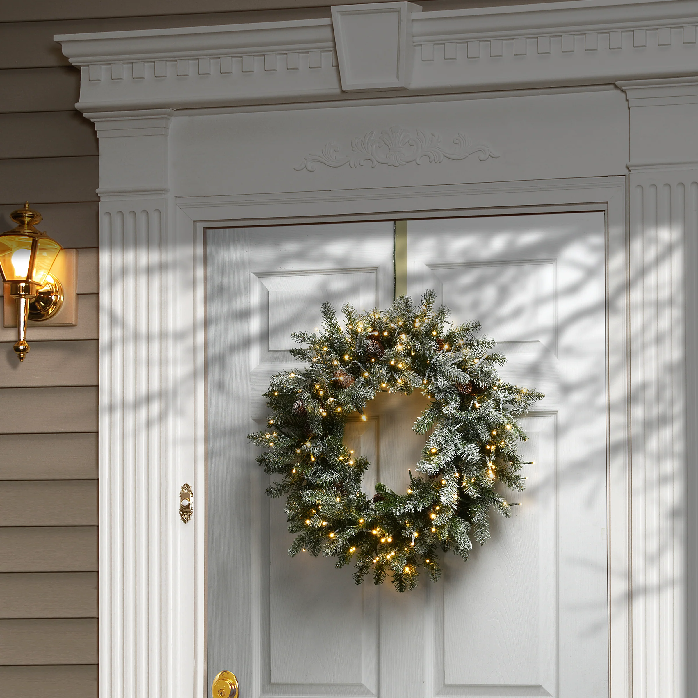 24 in. Pre-Lit Snowy Morgan Spruce Wreath with Dual Color LED Lights, Plug-In - Image 2