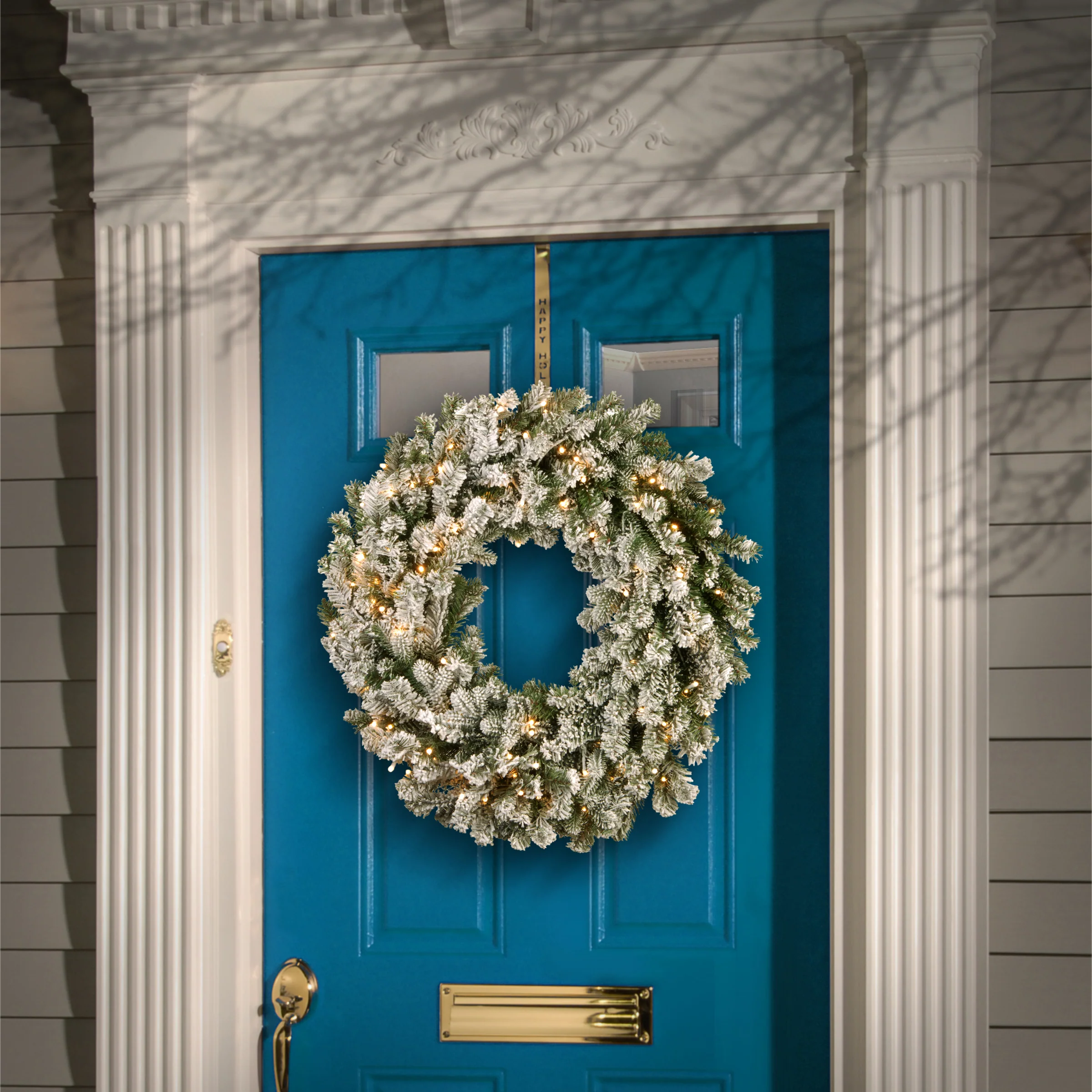 24 in. Pre-Lit Snowy Sheffield Spruce Wreath with Warm White LED Lights - Image 2