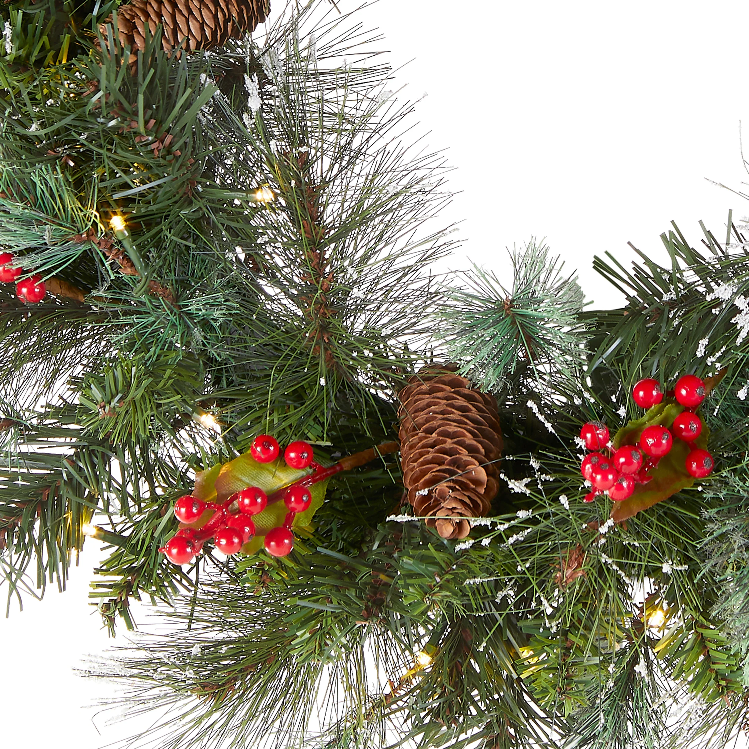 24 in. Pre-Lit Wintry Pine Wreath with LED Lights - Image 3