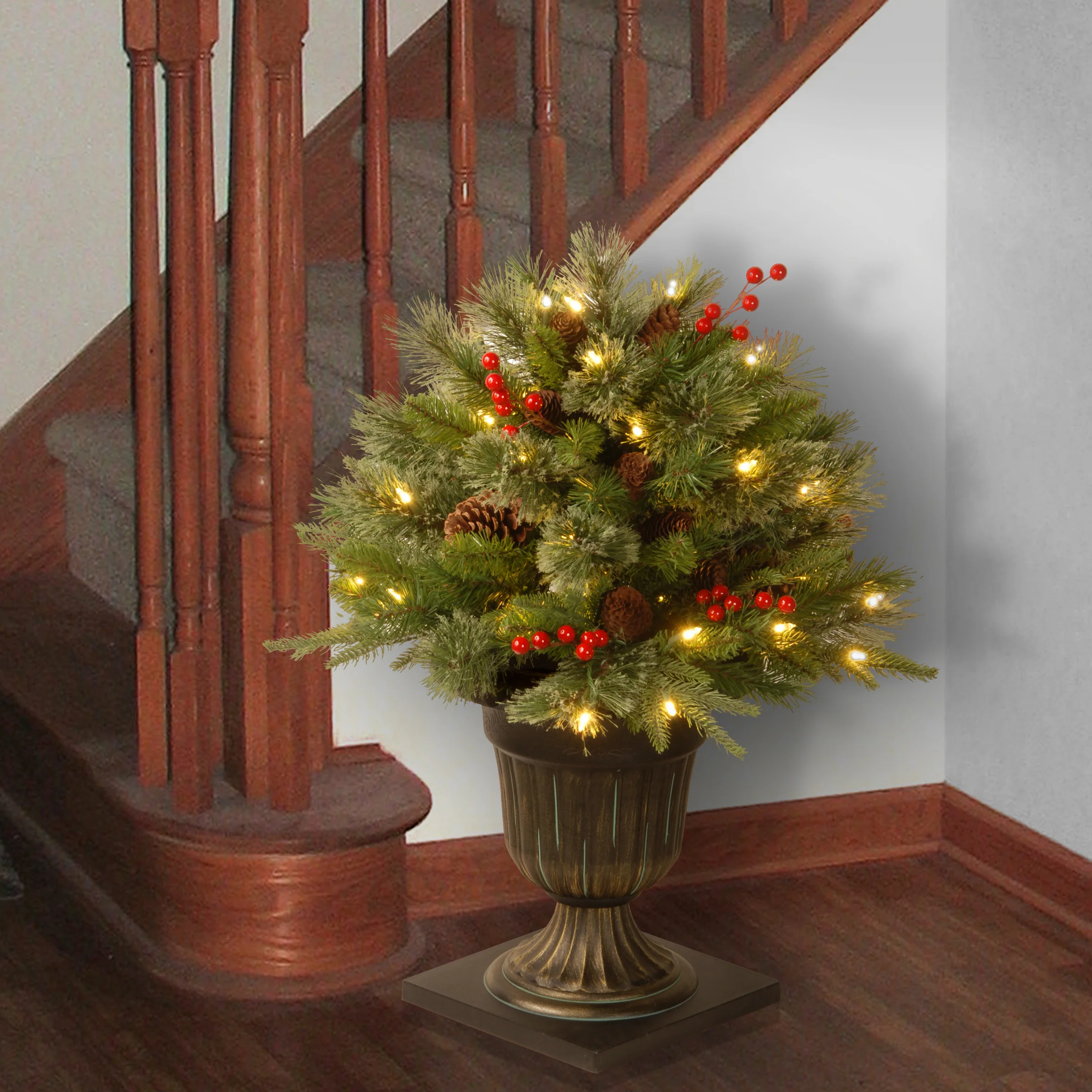 24 in. Colonial Fir Porch Bush with Clear Lights, Plug-In - Image 2