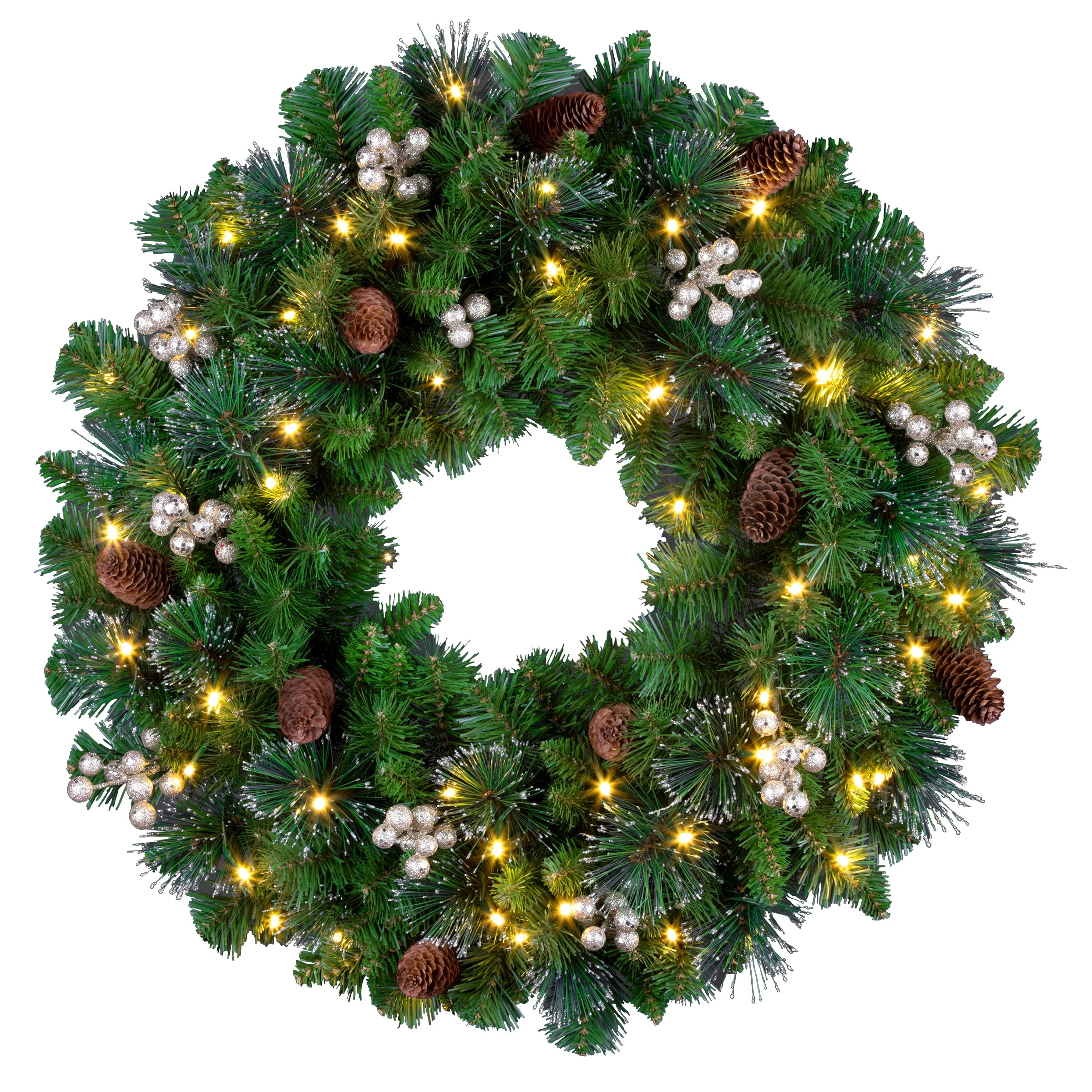24 in. Crestwood Gold Spruce Wreath with Clear Lights - Image 3