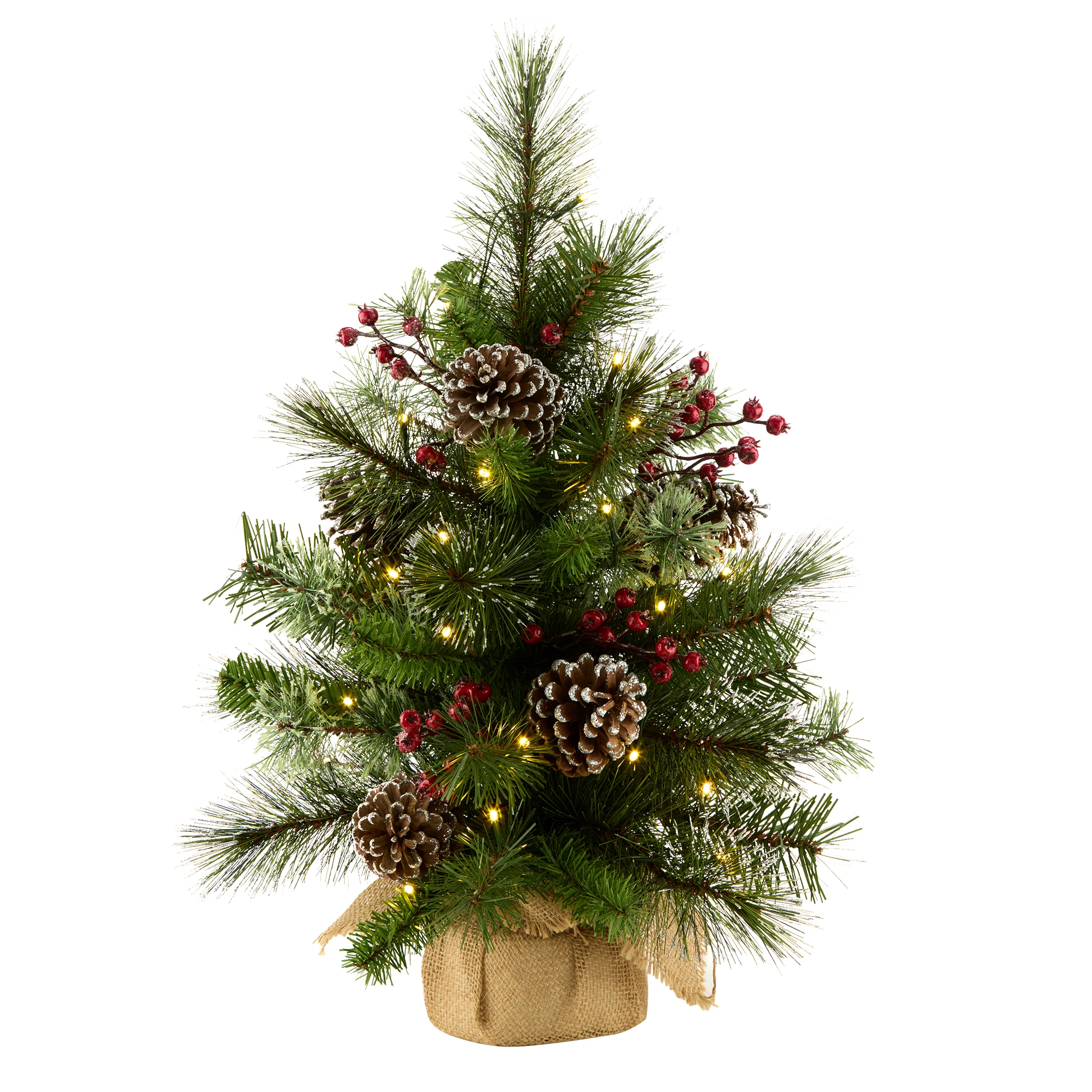 2 ft. Iced Berry Pine Burlap Tree with LED Lights - Image 5