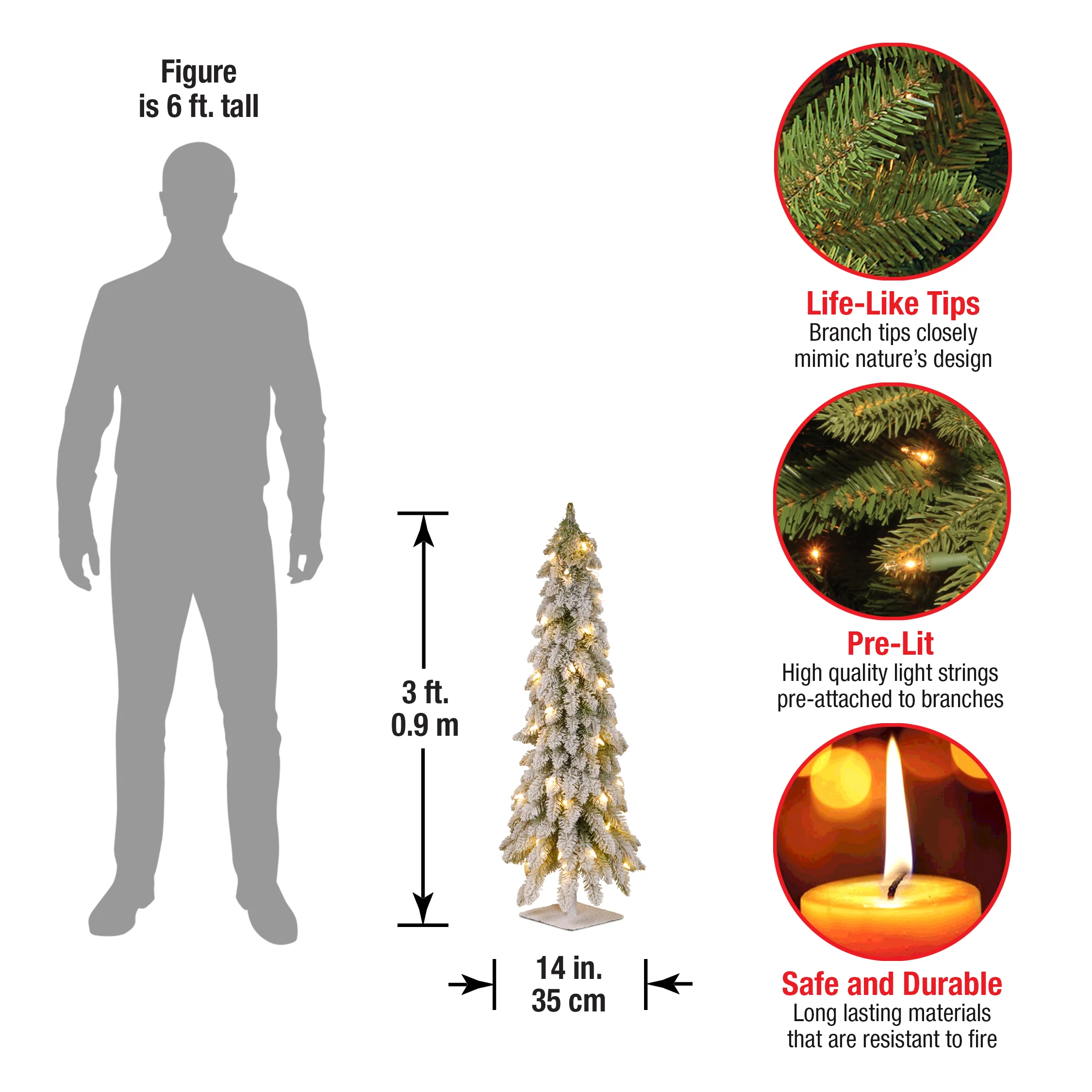 3 ft. Pre-Lit Snowy Downswept Forest Tree with Clear Lights, Plug-In - Image 8
