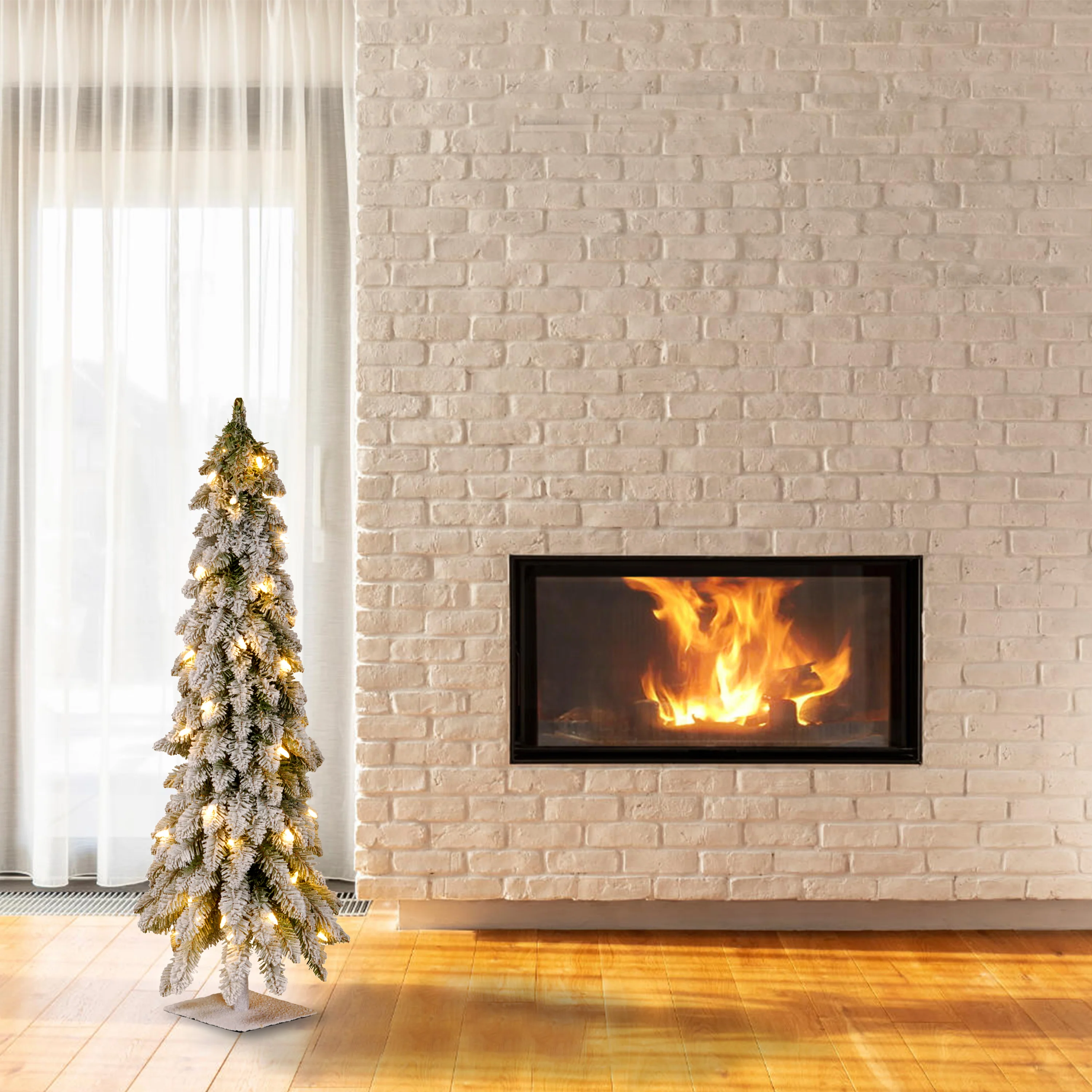 3 ft. Pre-Lit Snowy Downswept Forest Tree with Clear Lights, Plug-In - Image 9