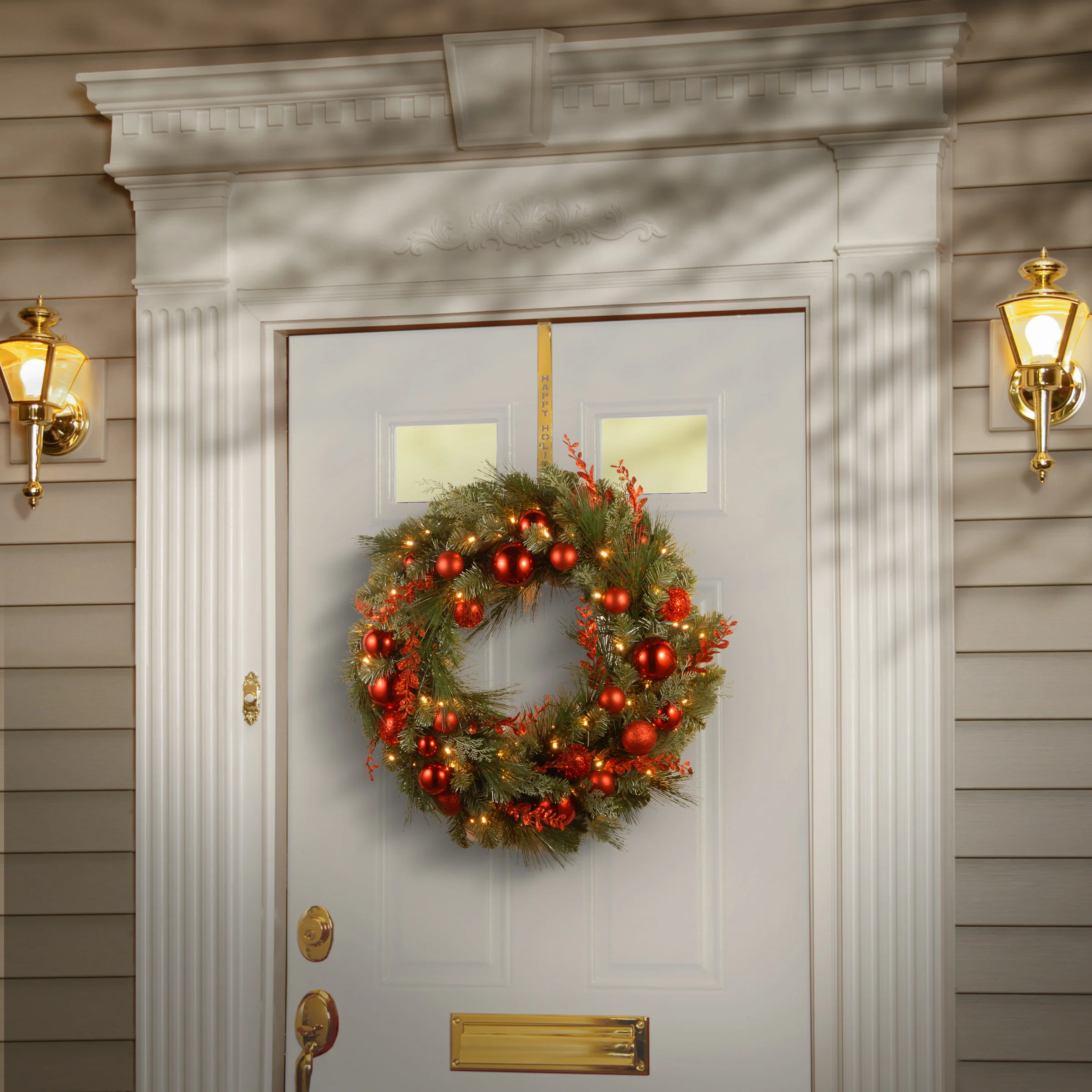 30 in. Pre-Lit Christmas Red Mixed Wreath with Warm White LED Lights - Image 2
