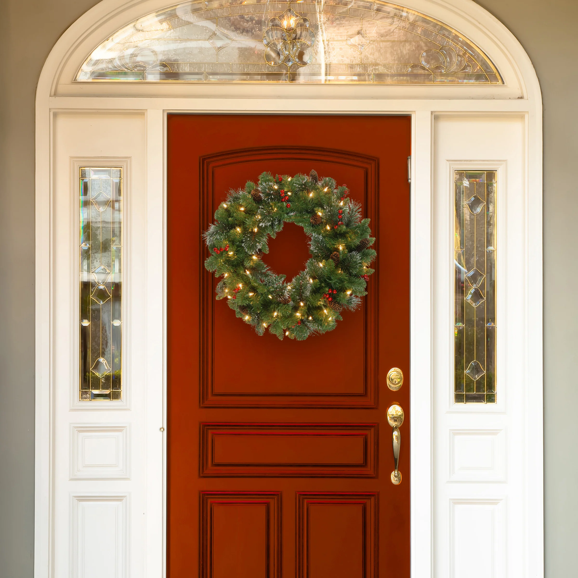 30 in. Pre-Lit Crestwood Spruce Wreath with Clear Lights, Plug-In - Image 2