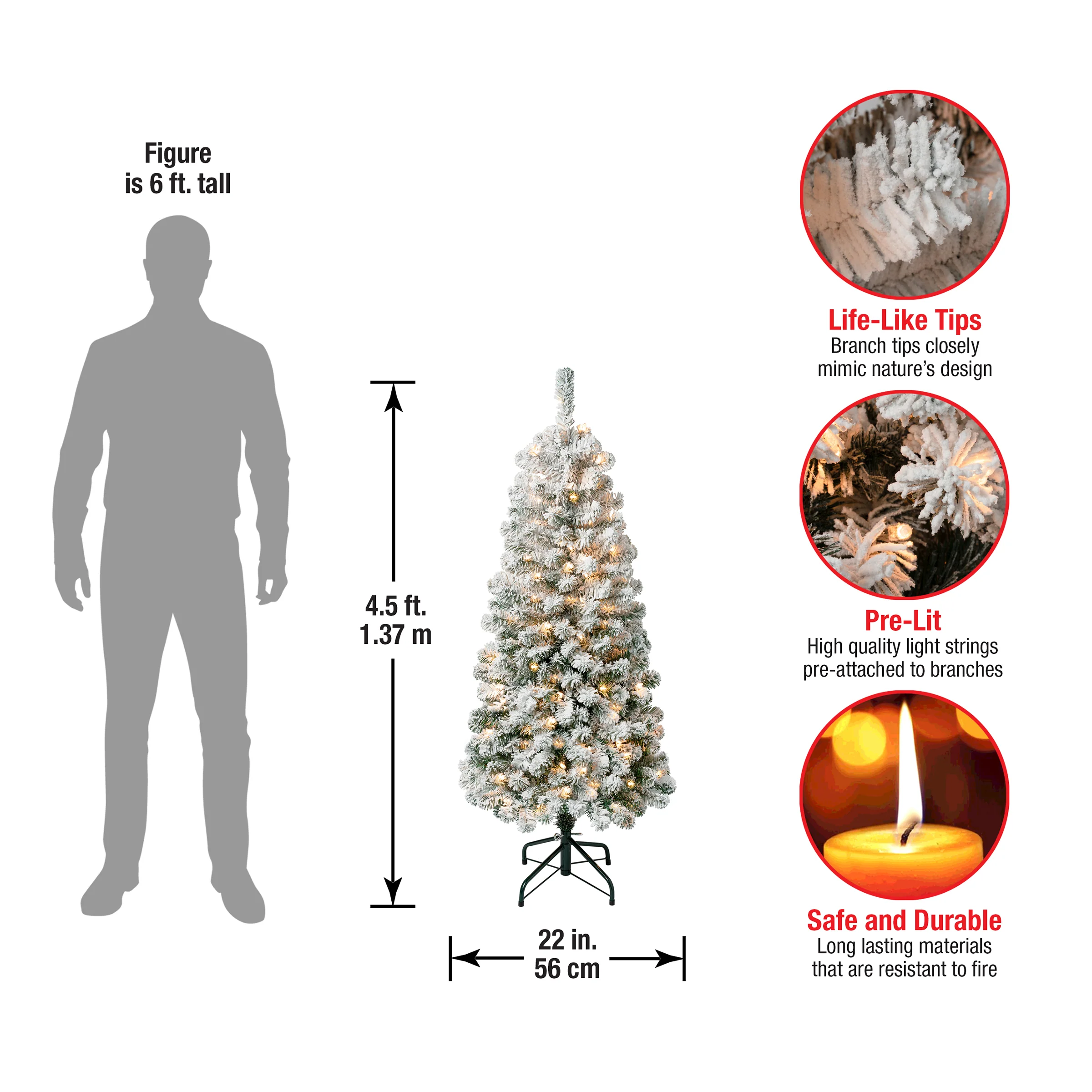 4.5 ft. Pre-Lit Acacia Medium Flocked Tree with Clear Lights, Plug-In - Image 4