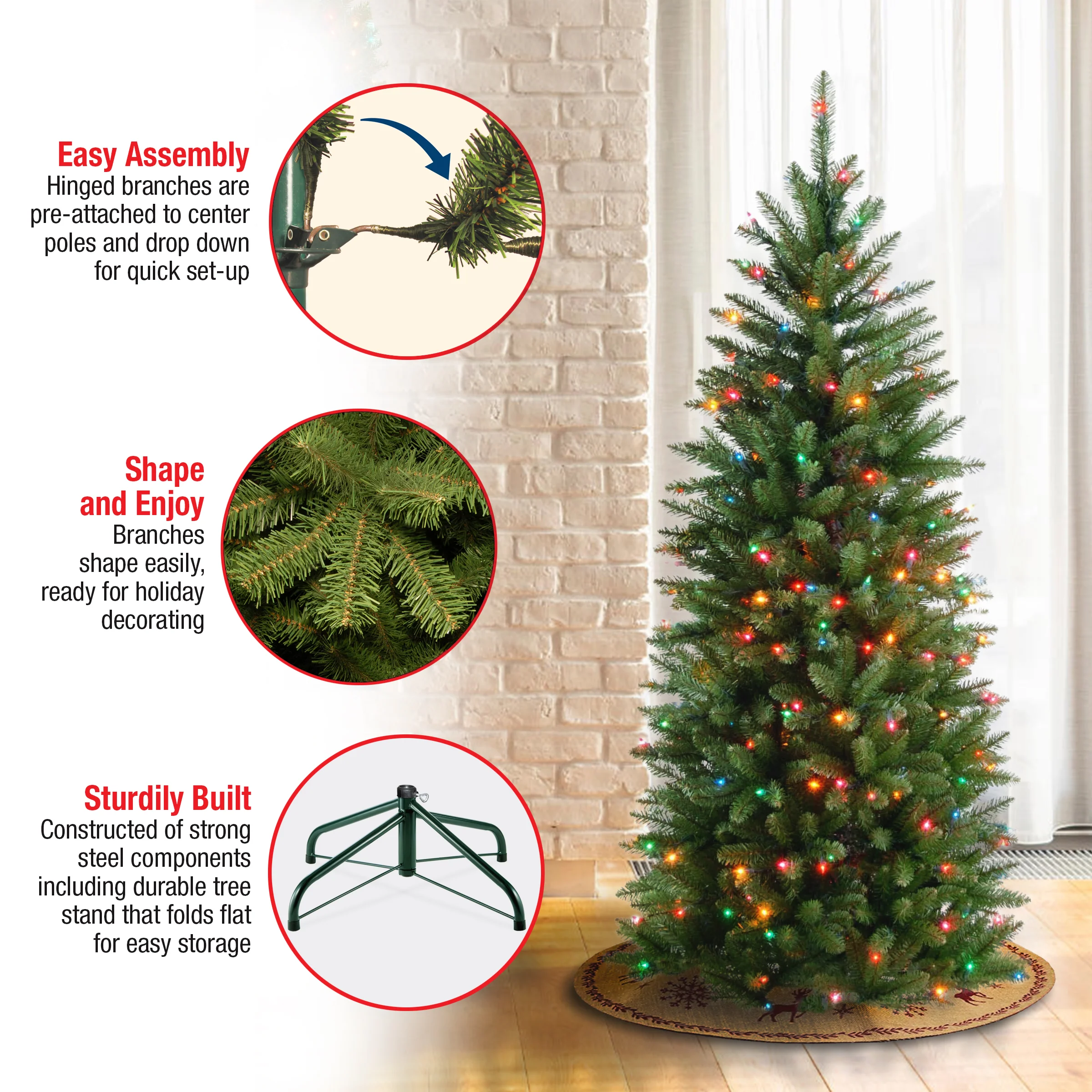 4.5 ft. Pre-Lit Kingswood Fir Pencil Tree with Multicolor Lights, Plug-In - Image 8