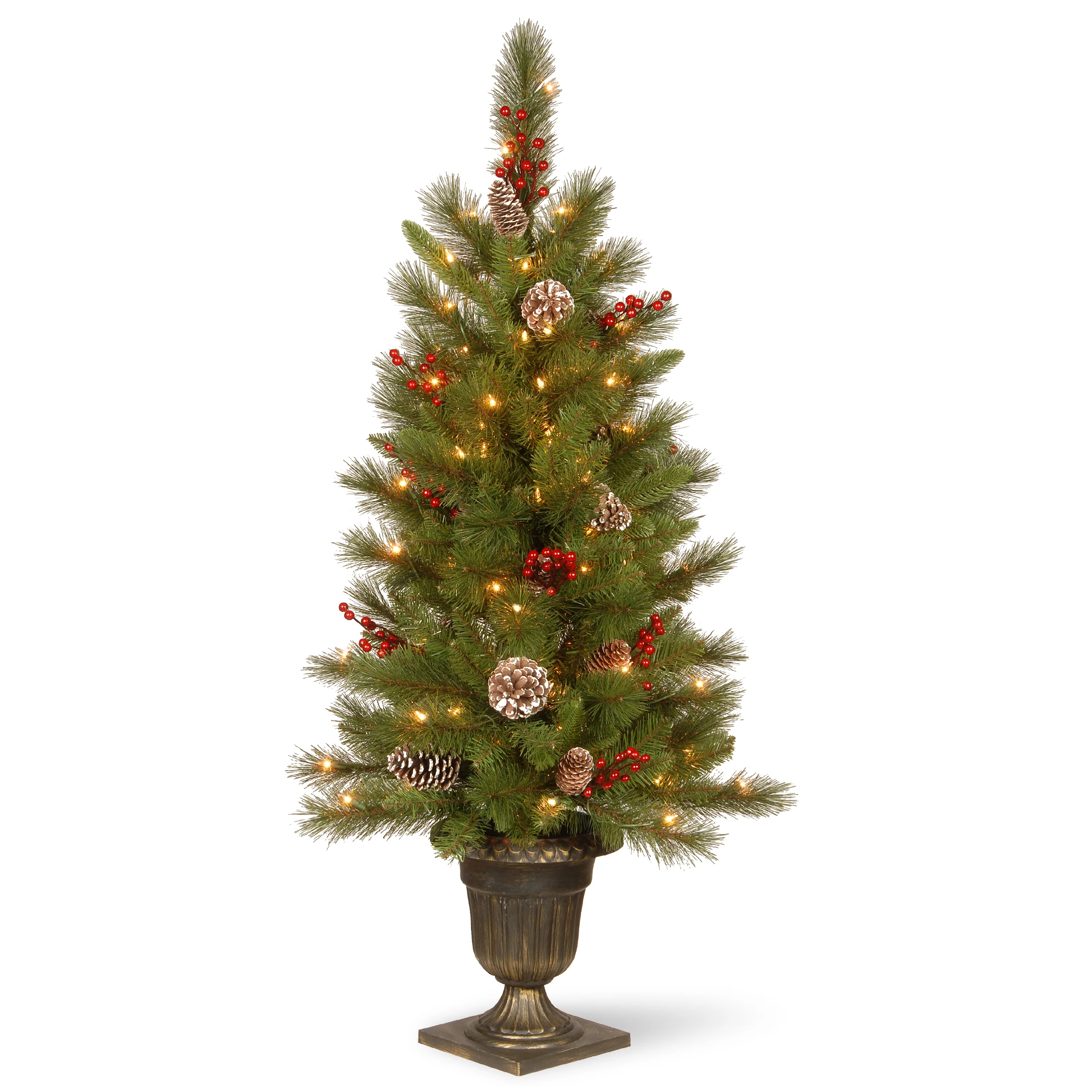 4 ft. Pre-Lit Bristle Berry Tree with Clear Lights, Plug-In