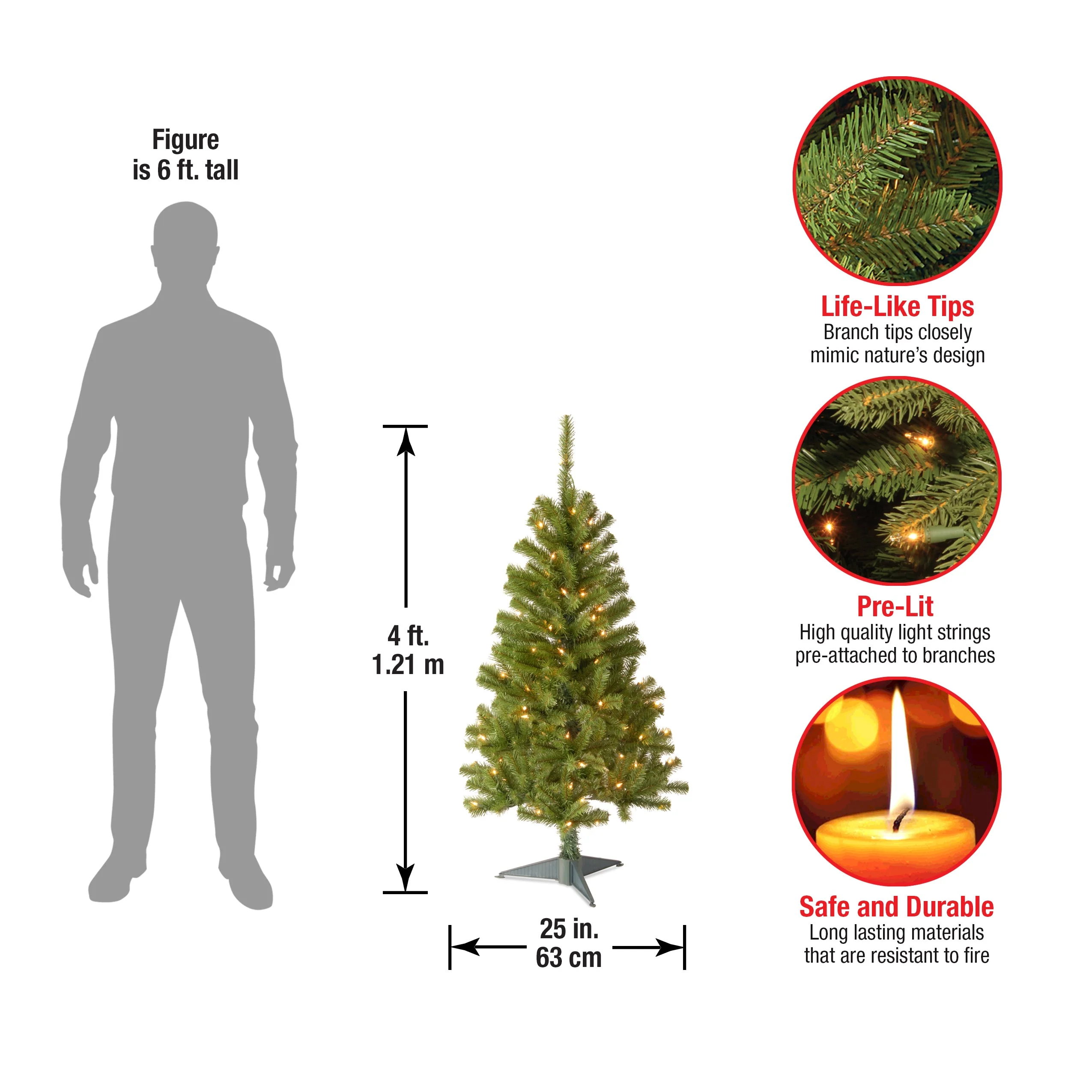 4 ft. Pre-Lit Canadian Fir Tree with Clear Lights, Plug-In - Image 4