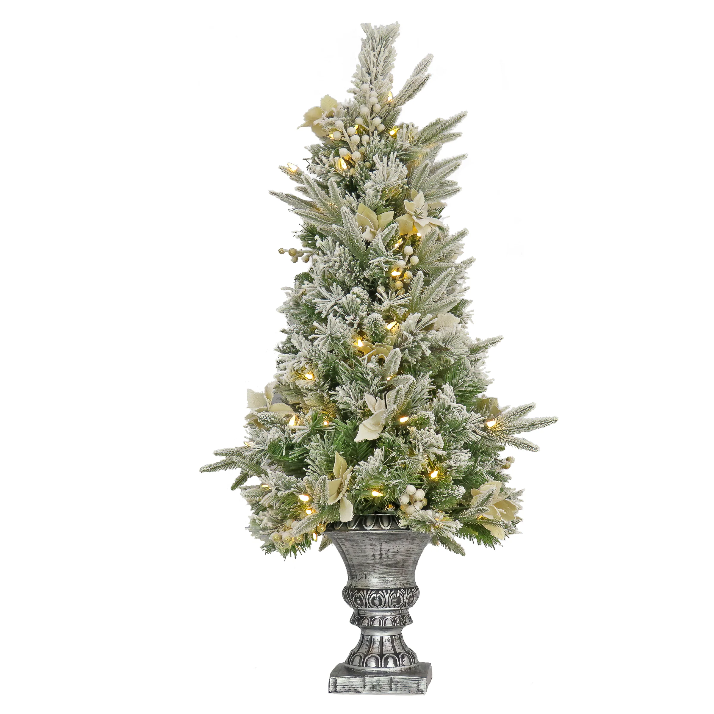 4 ft. Pre-Lit Frosted Colonial Fir Tree with Warm White LED Lights, Plug-In