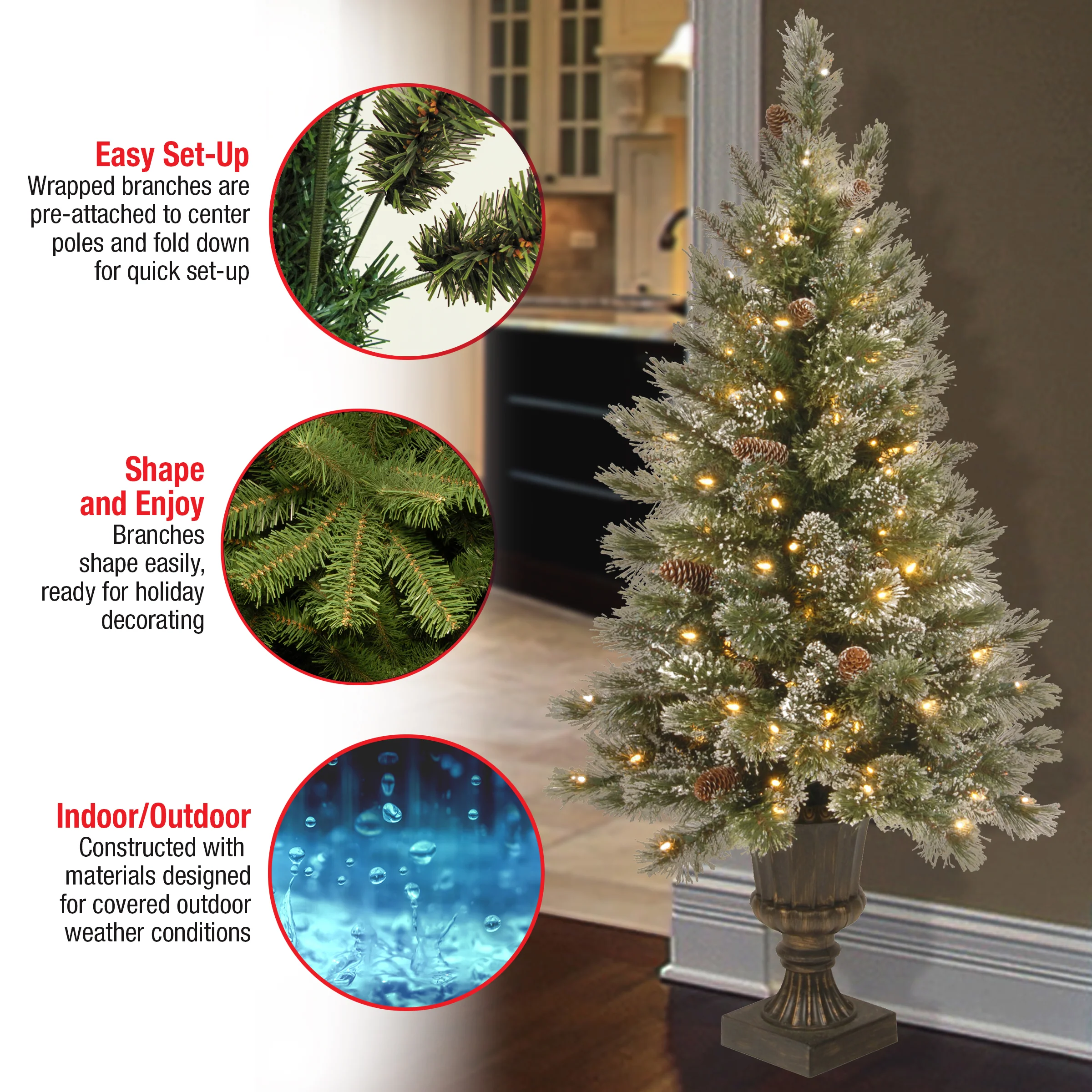 4 ft. Pre-Lit Glittery Bristle Tree with Clear Lights, Plug-In - Image 17