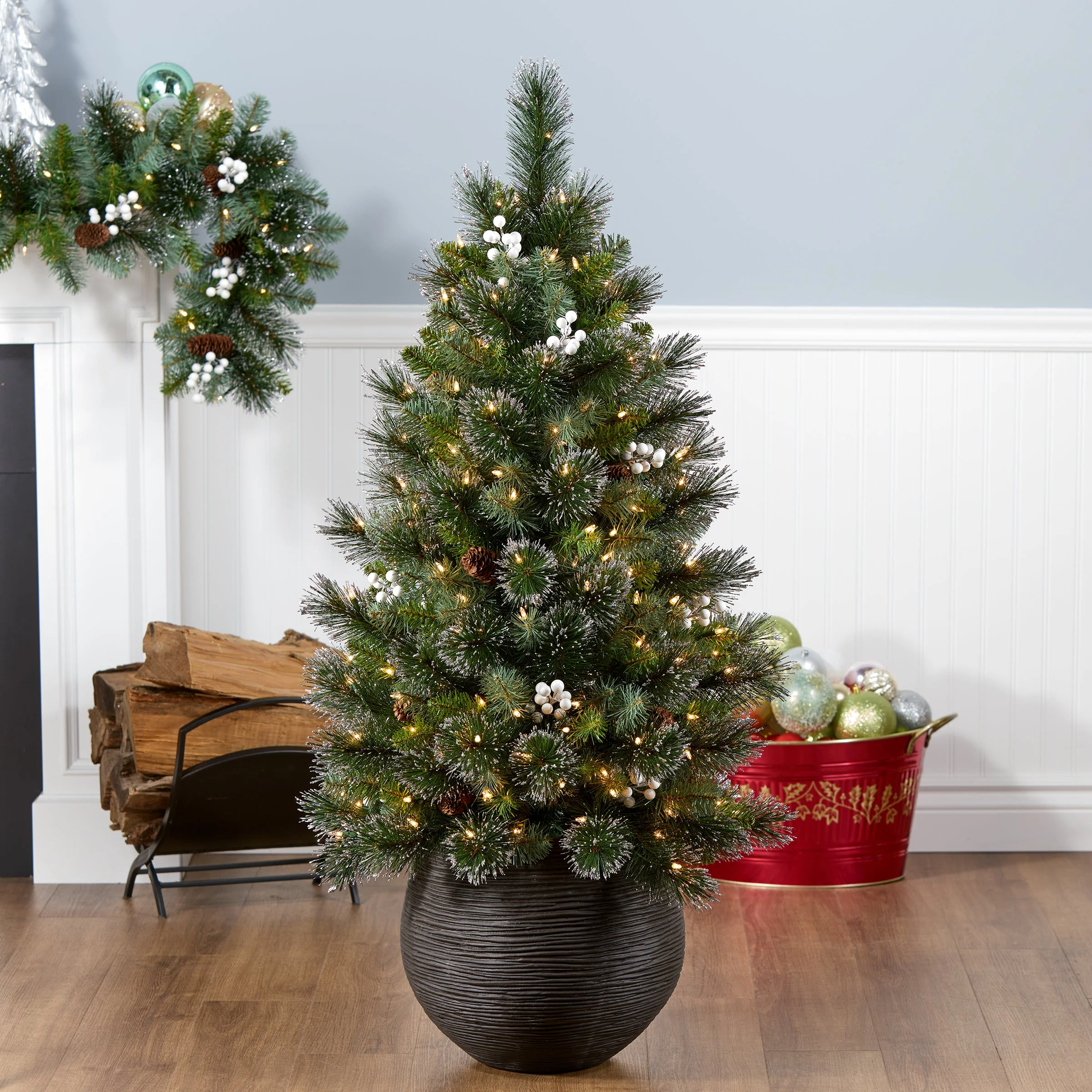 4 ft. Glittery Crestwood Spruce Entrance Tree with Clear Lights, Plug-In - Image 2