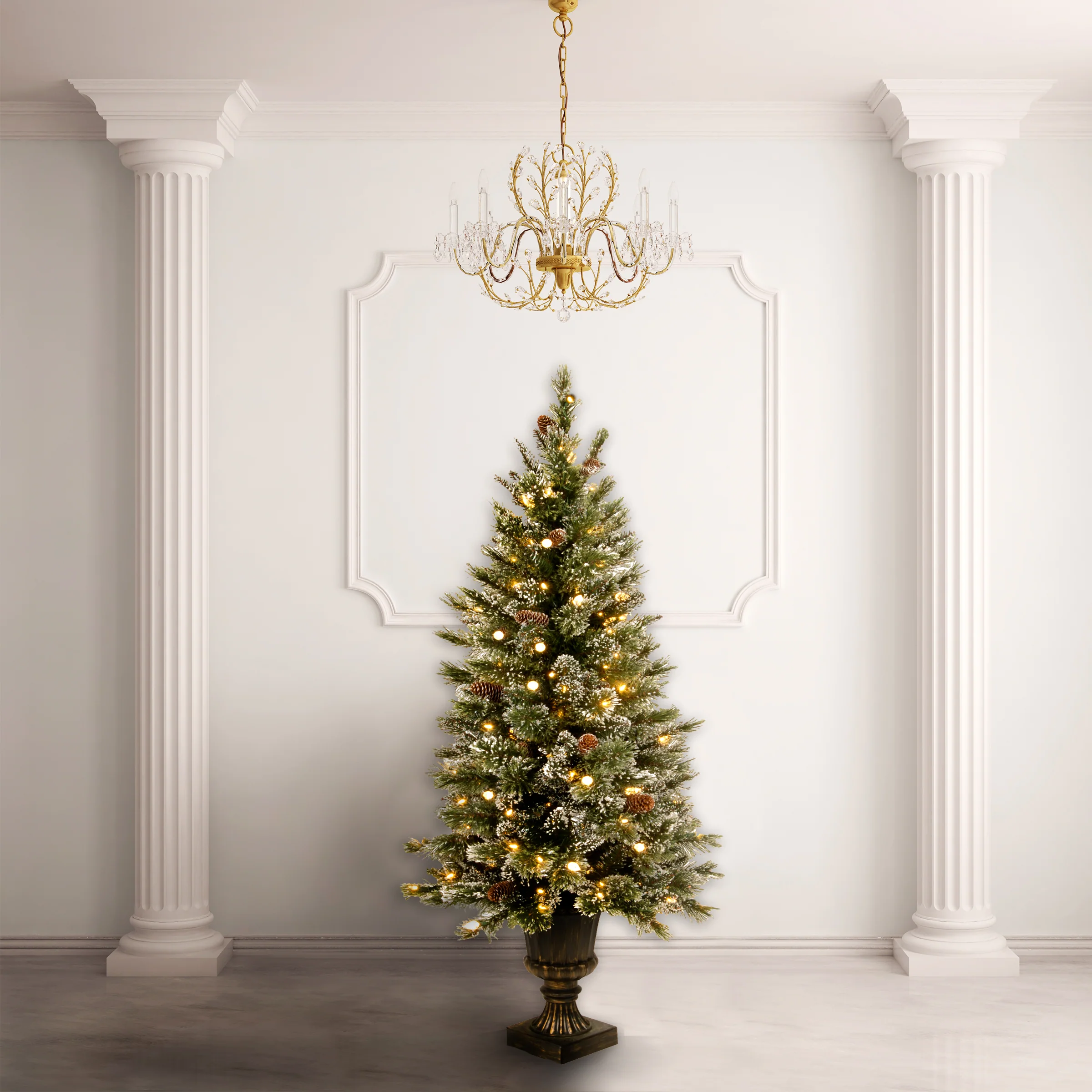 5 ft. Pre-Lit Glittery Bristle Slim Tree with Warm White LED Lights, Plug-In - Image 2