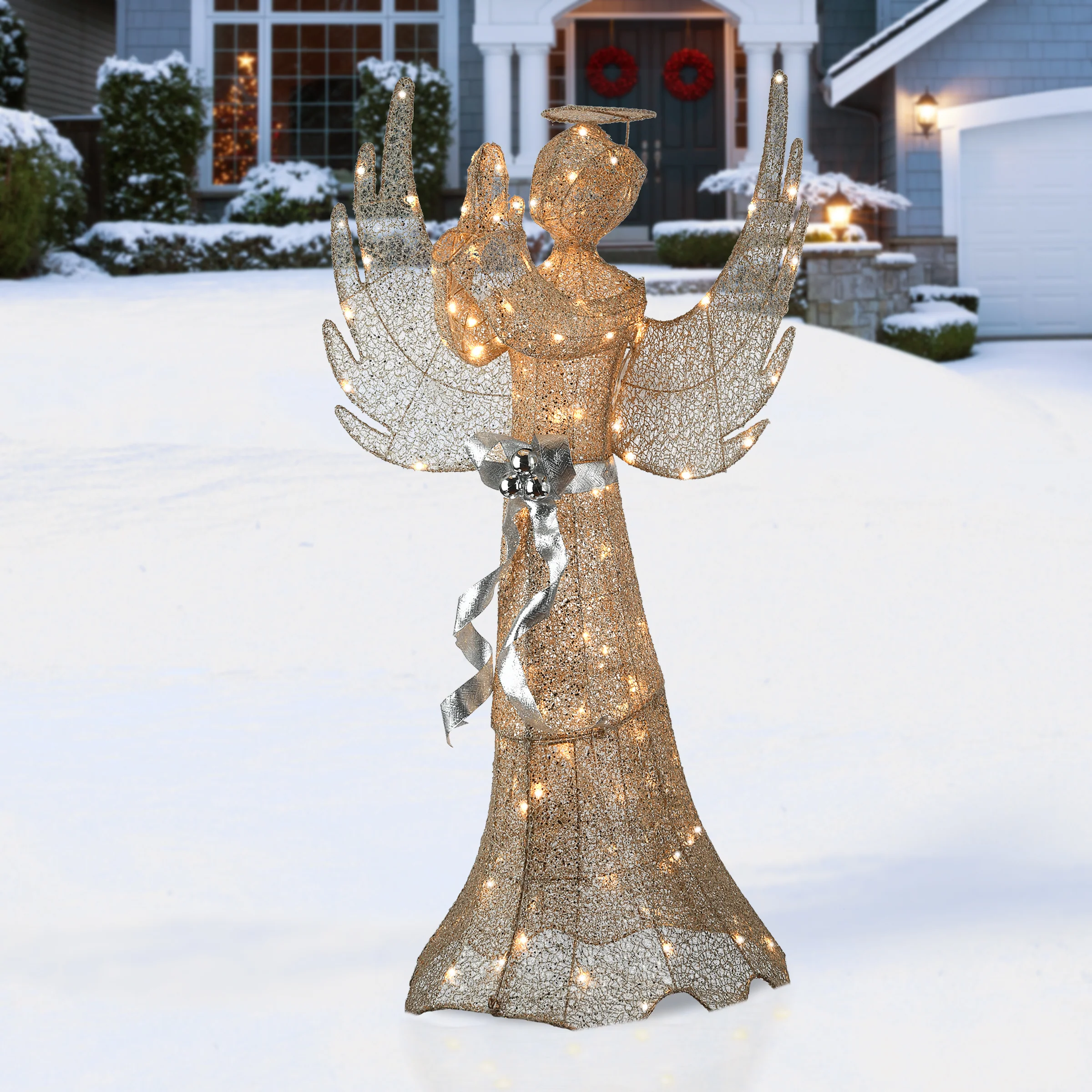 53 in. Champagne Gold Praying Angel with LED Lights, Plug-In - Image 2