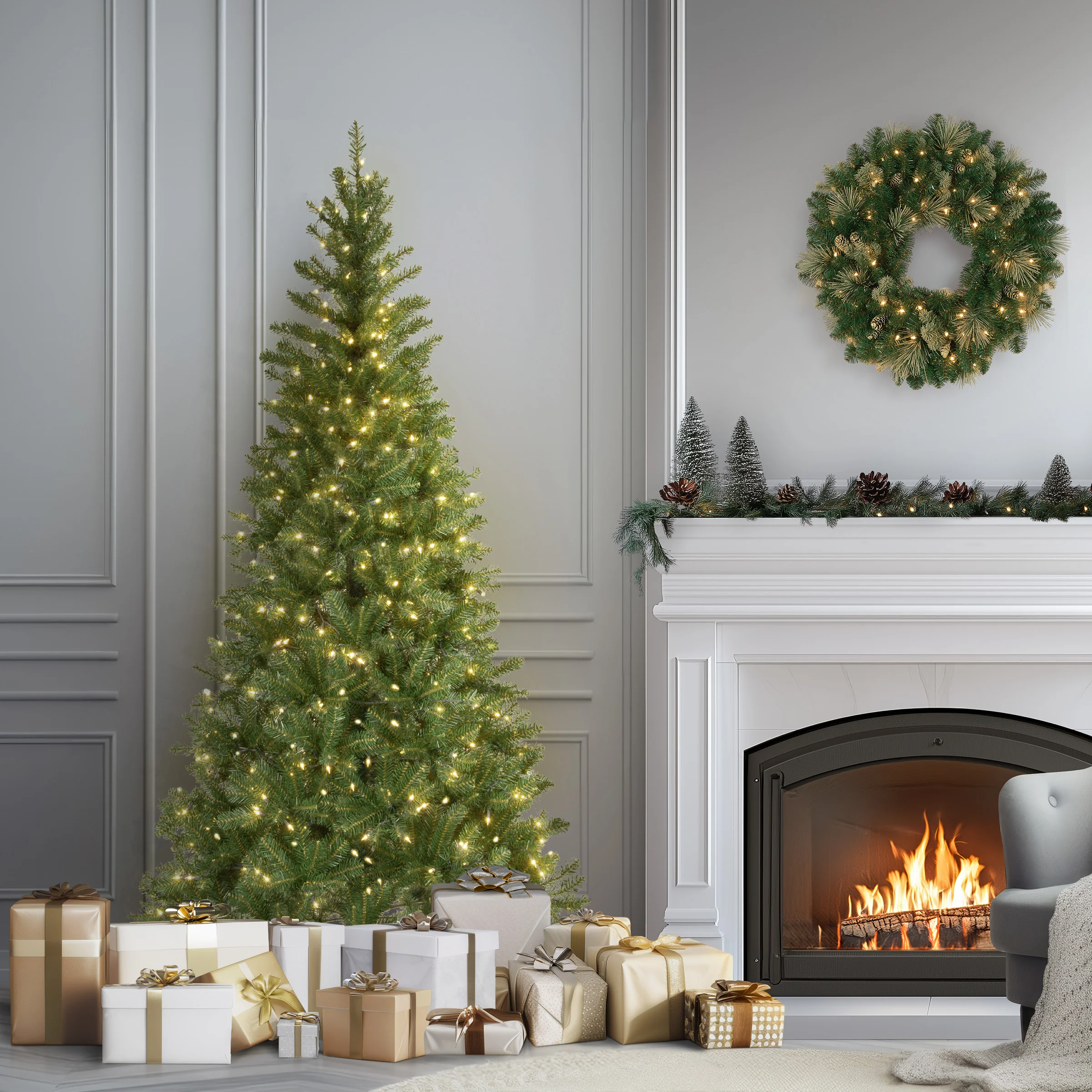 6.5 ft. Pre-Lit Aspen Spruce Slim Tree with Clear Lights, Plug-In - Image 2