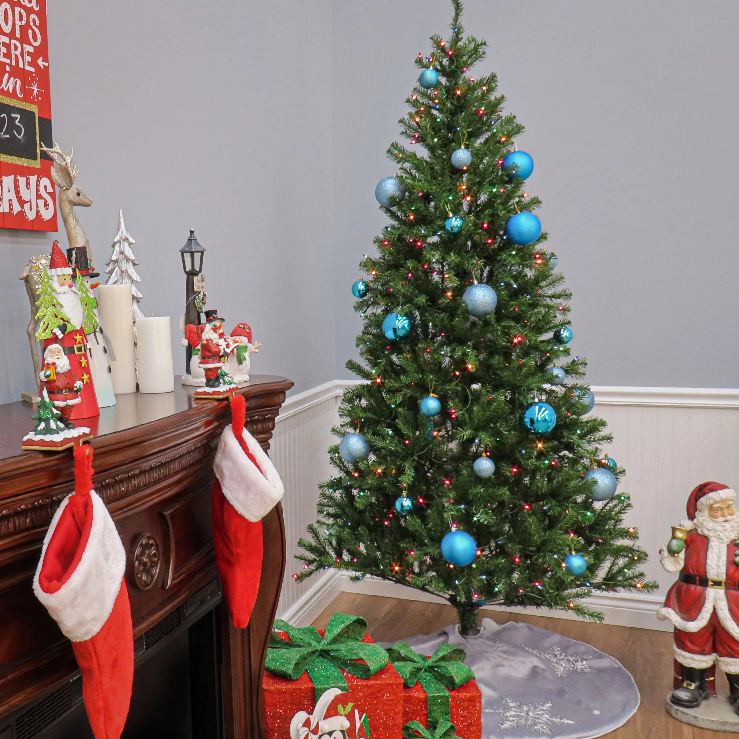 6.5 ft. Pre-Lit Aspen Spruce Slim Tree with Multicolor Lights, Plug-In - Image 8