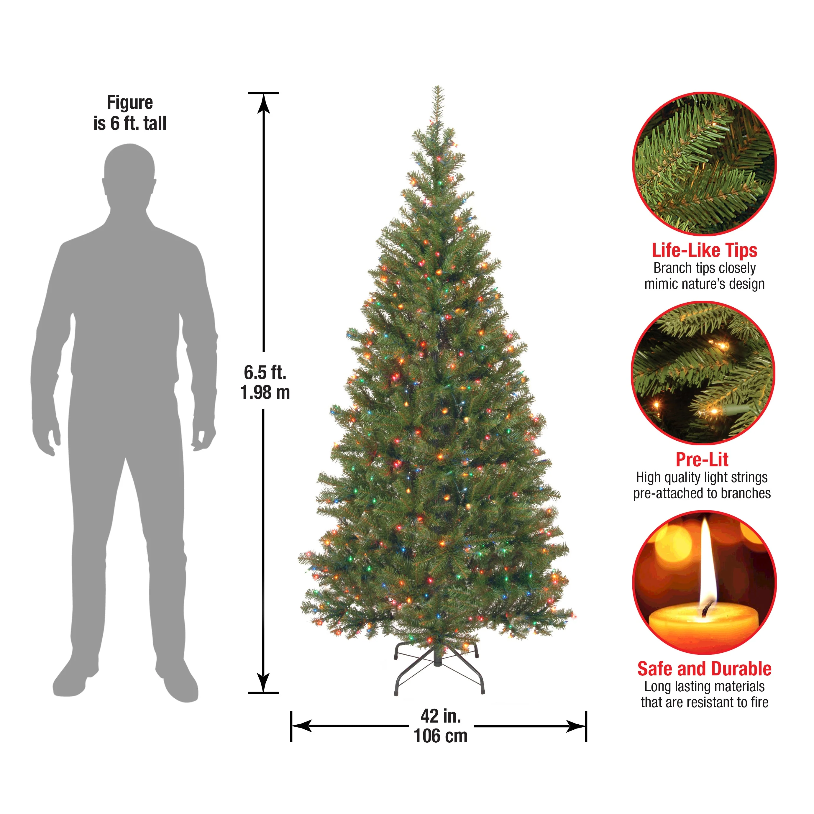 6.5 ft. Pre-Lit Aspen Spruce Slim Tree with Multicolor Lights, Plug-In - Image 9