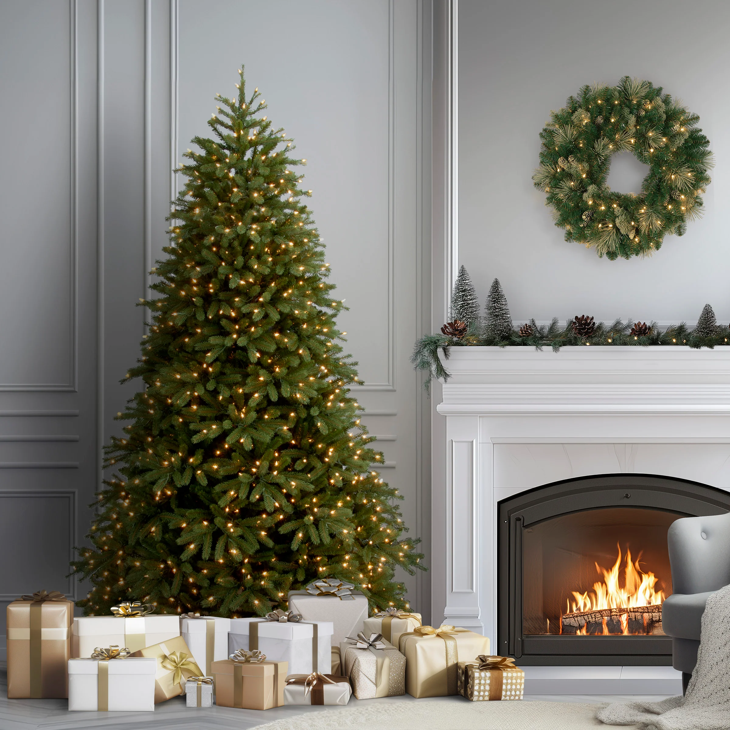 6.5 ft. Pre-Lit Jersey Fraser Fir Medium Tree with Dual Color LED Lights, Plug-In - Image 2