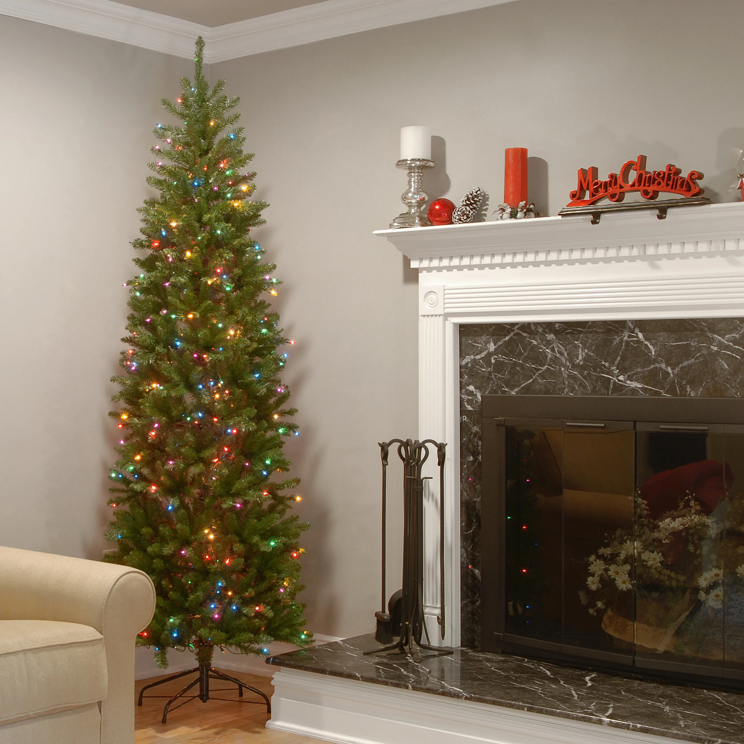 6.5 ft. Pre-Lit Kingswood Fir Pencil Tree with Multicolor Lights, Plug-In - Image 7