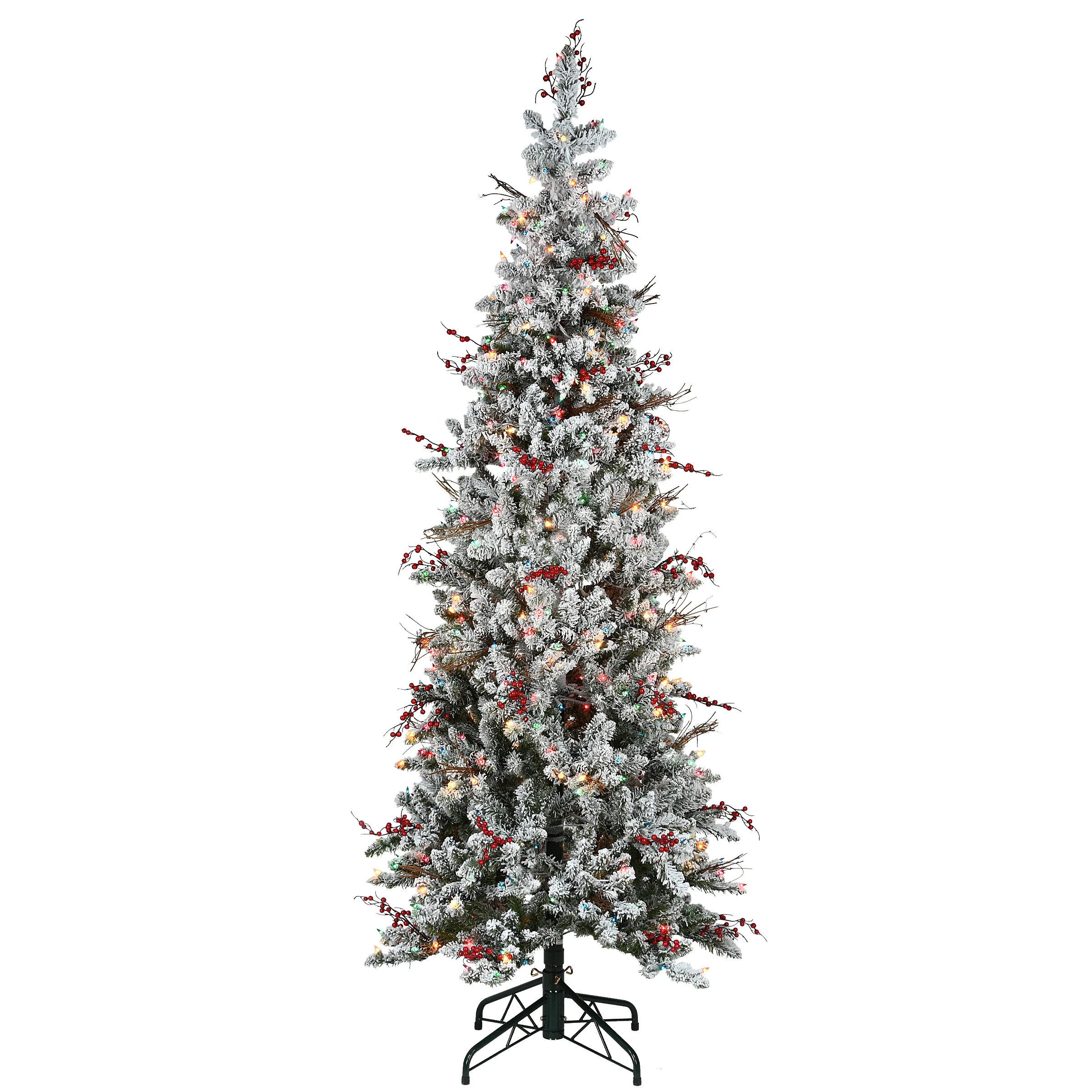 6.5 ft. Pre-Lit Snowy Freehold Spruce Pencil Slim Tree with Multicolor Lights