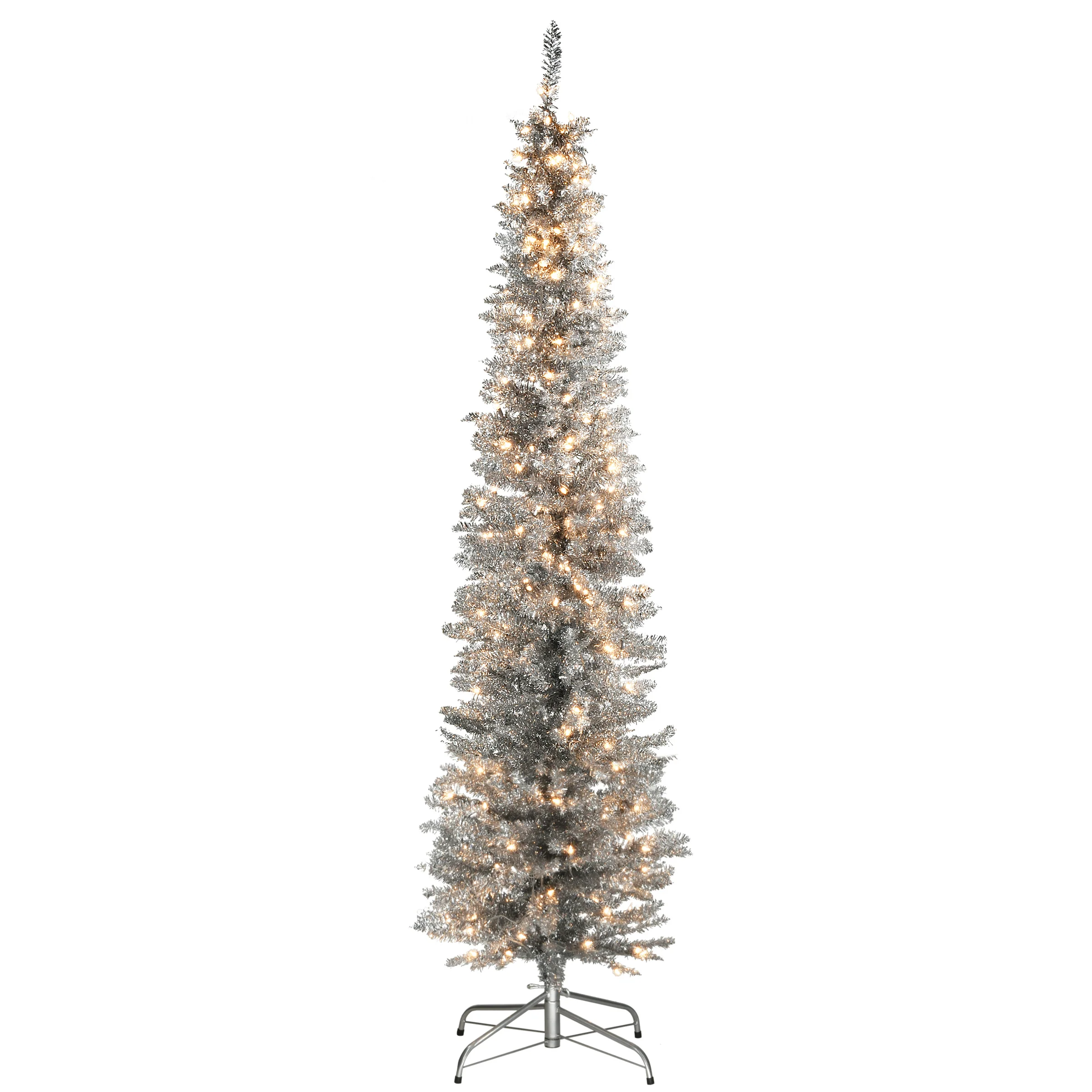 6 ft. Pre-Lit Tinsel Collection Silver Tree with Clear Lights