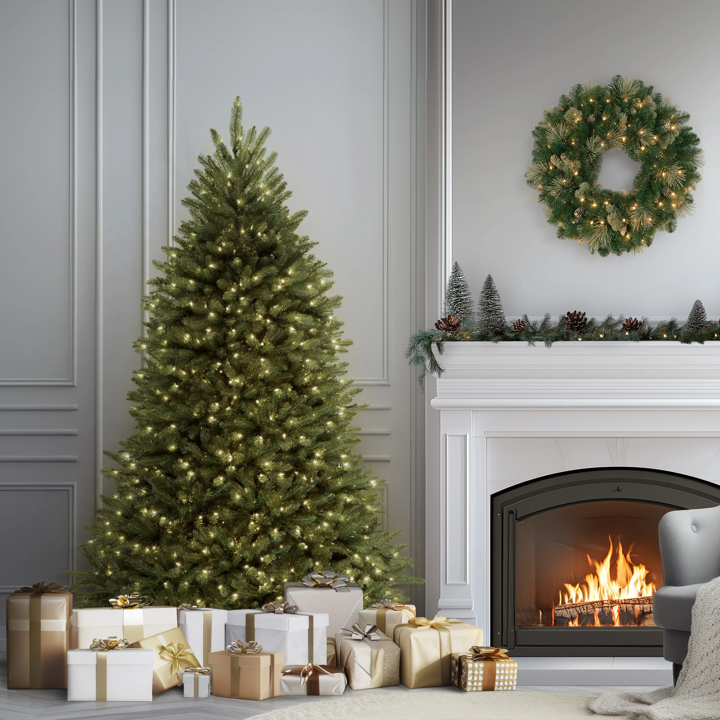 7.5 ft. Pre-Lit Dunhill Fir Tree with White Lights, Plug-In - Image 2
