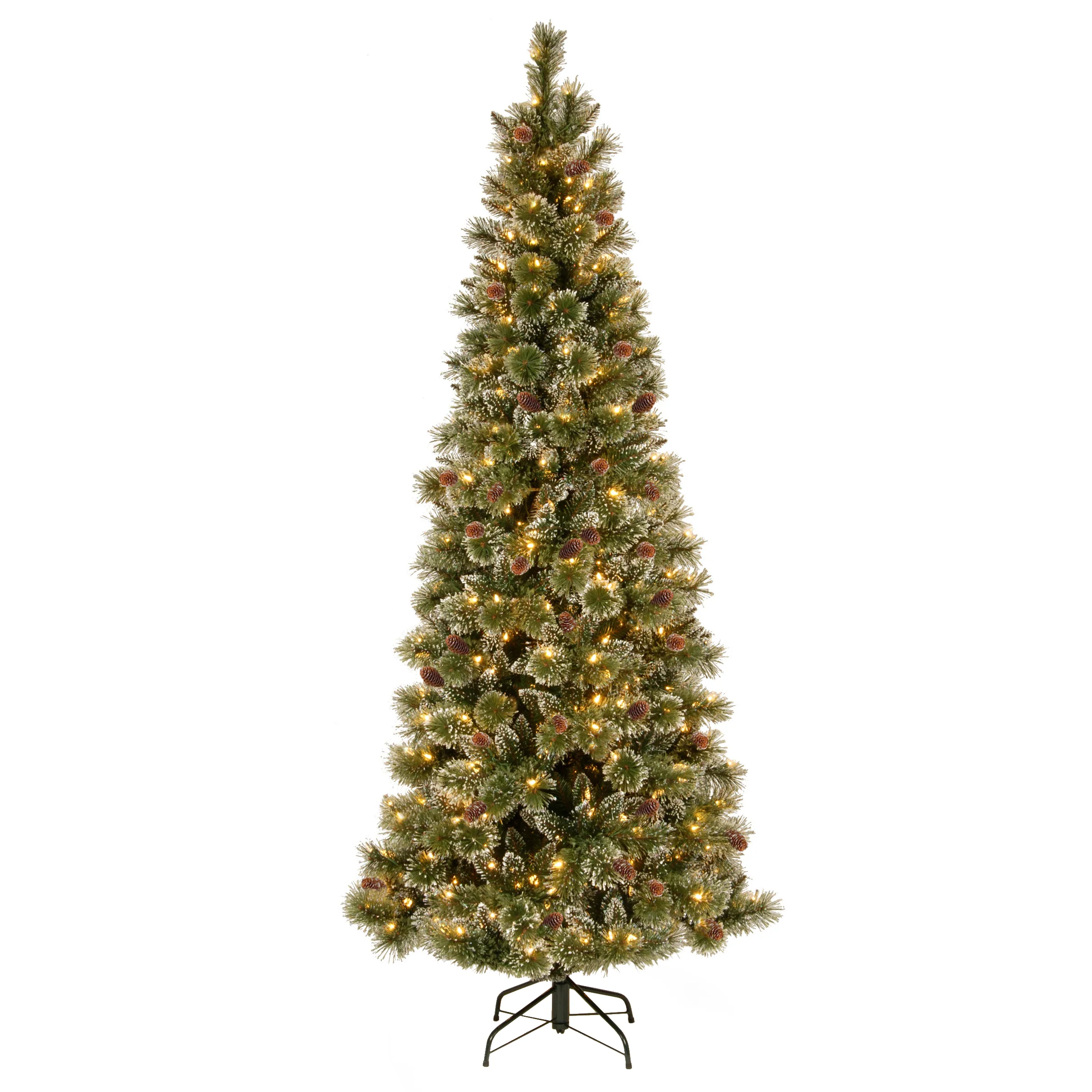 7.5 ft. Pre-Lit Glittery Bristle Pine Slim Tree with Dual Color LED Lights