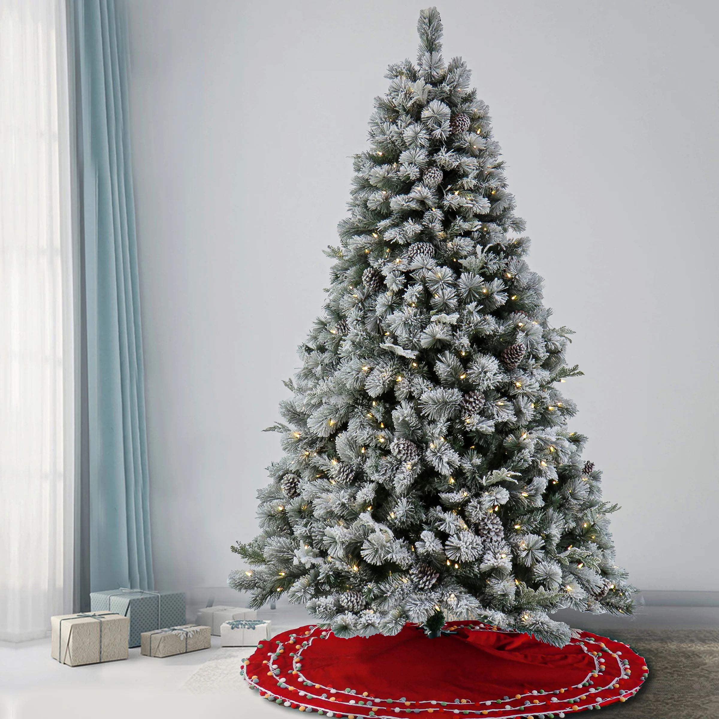 7.5 ft. Pre-Lit Snowy Silver Hill Pine Tree with LED Lights, Plug-In - Image 2