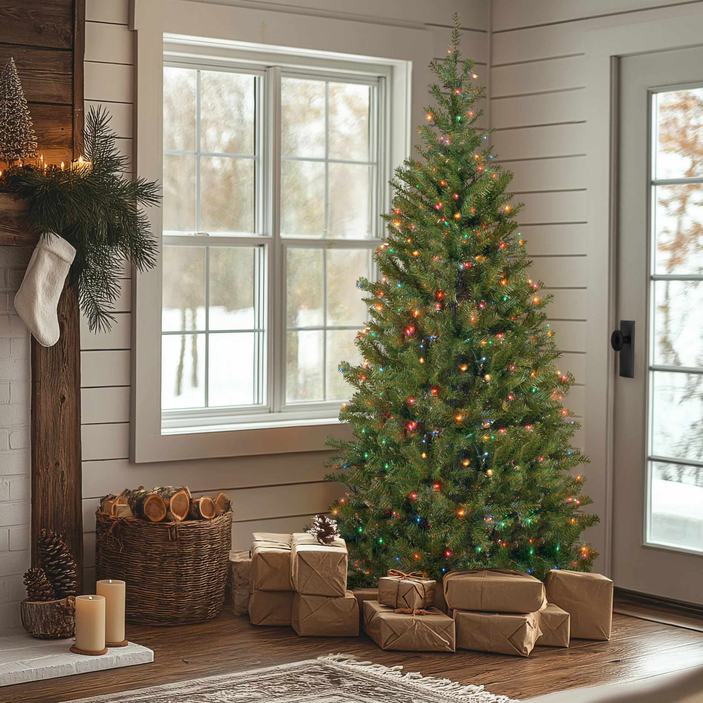 7 ft. Pre-Lit Aspen Spruce Slim Tree with Multicolor Lights, Plug-In - Image 2