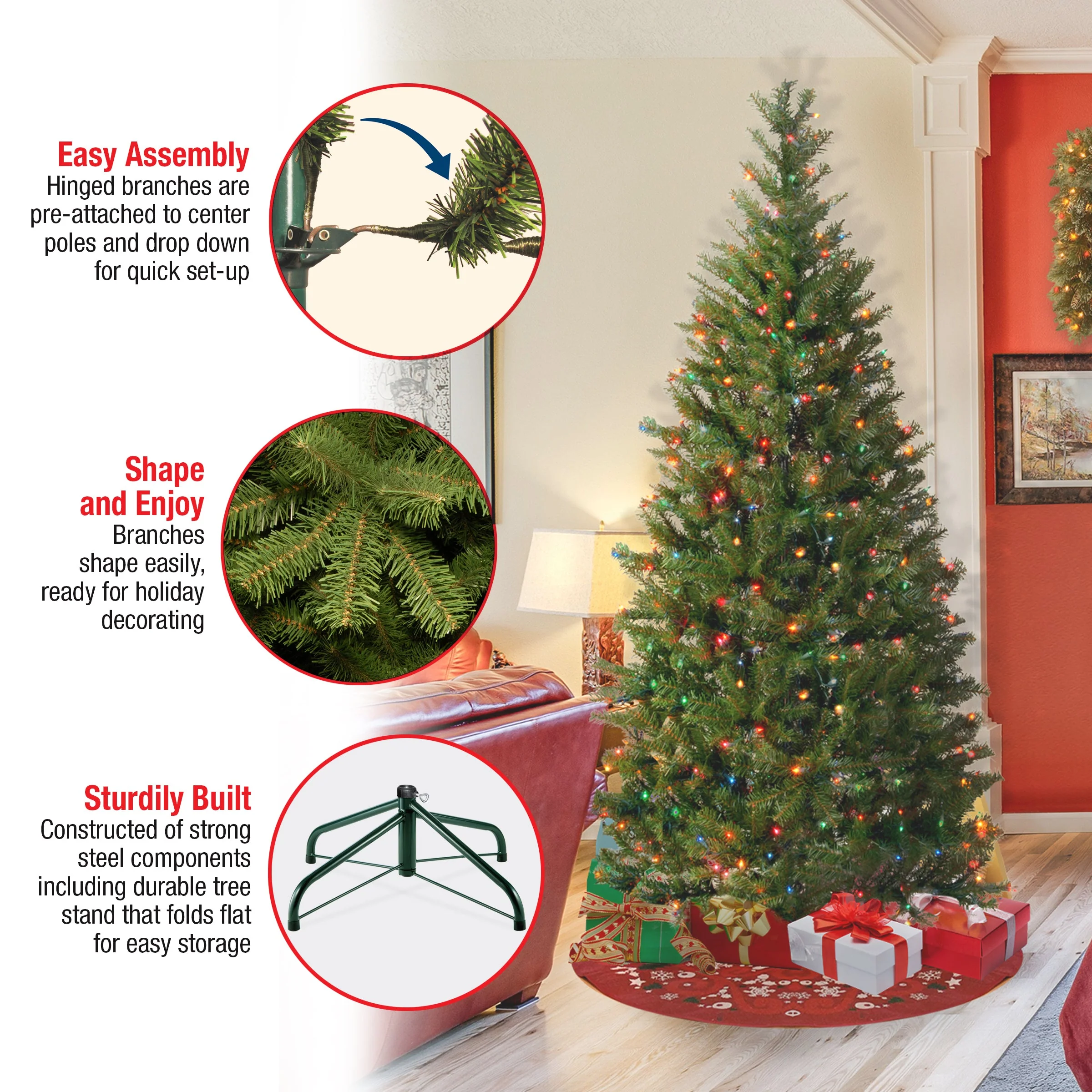 7 ft. Pre-Lit Aspen Spruce Slim Tree with Multicolor Lights, Plug-In - Image 6