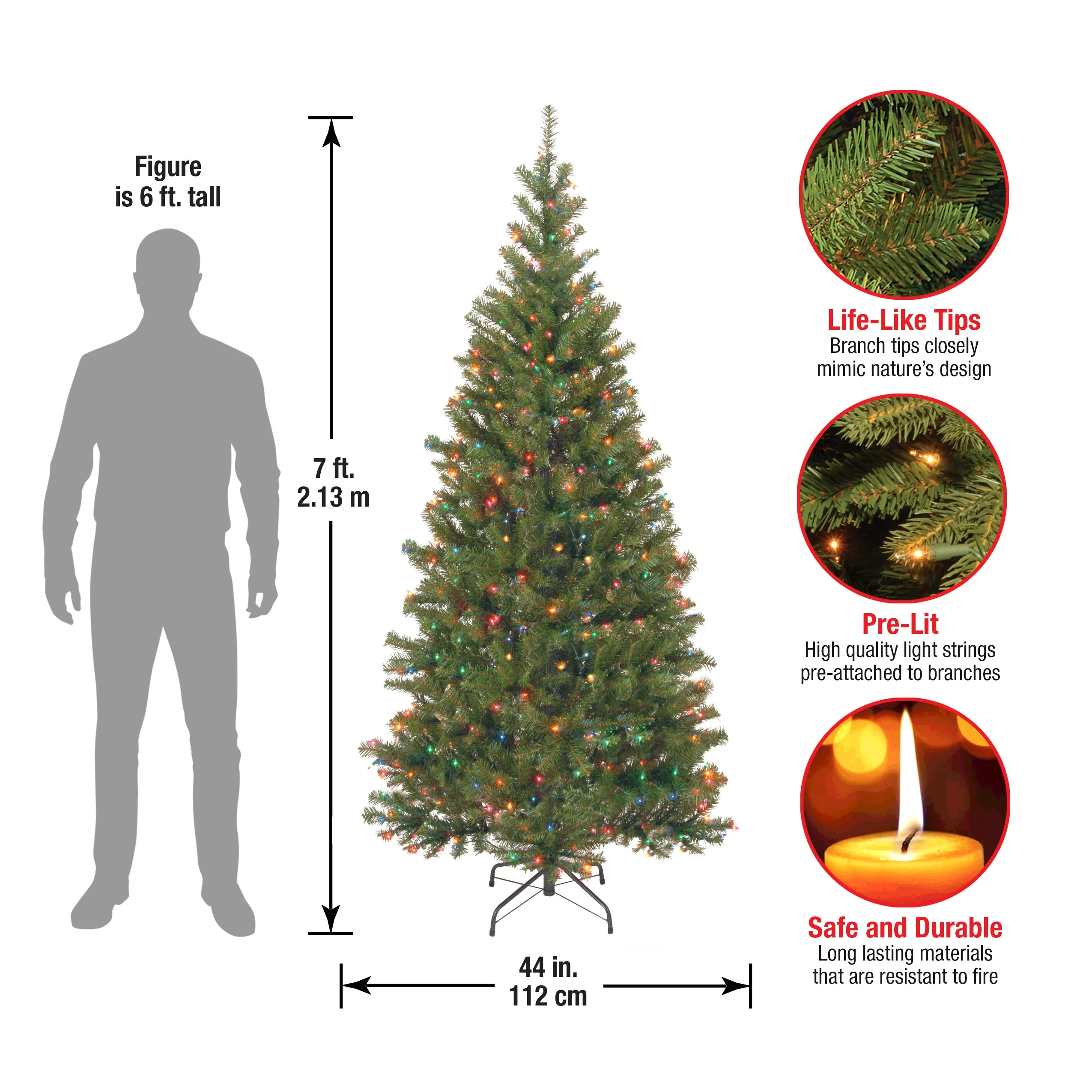7 ft. Pre-Lit Aspen Spruce Slim Tree with Multicolor Lights, Plug-In - Image 9