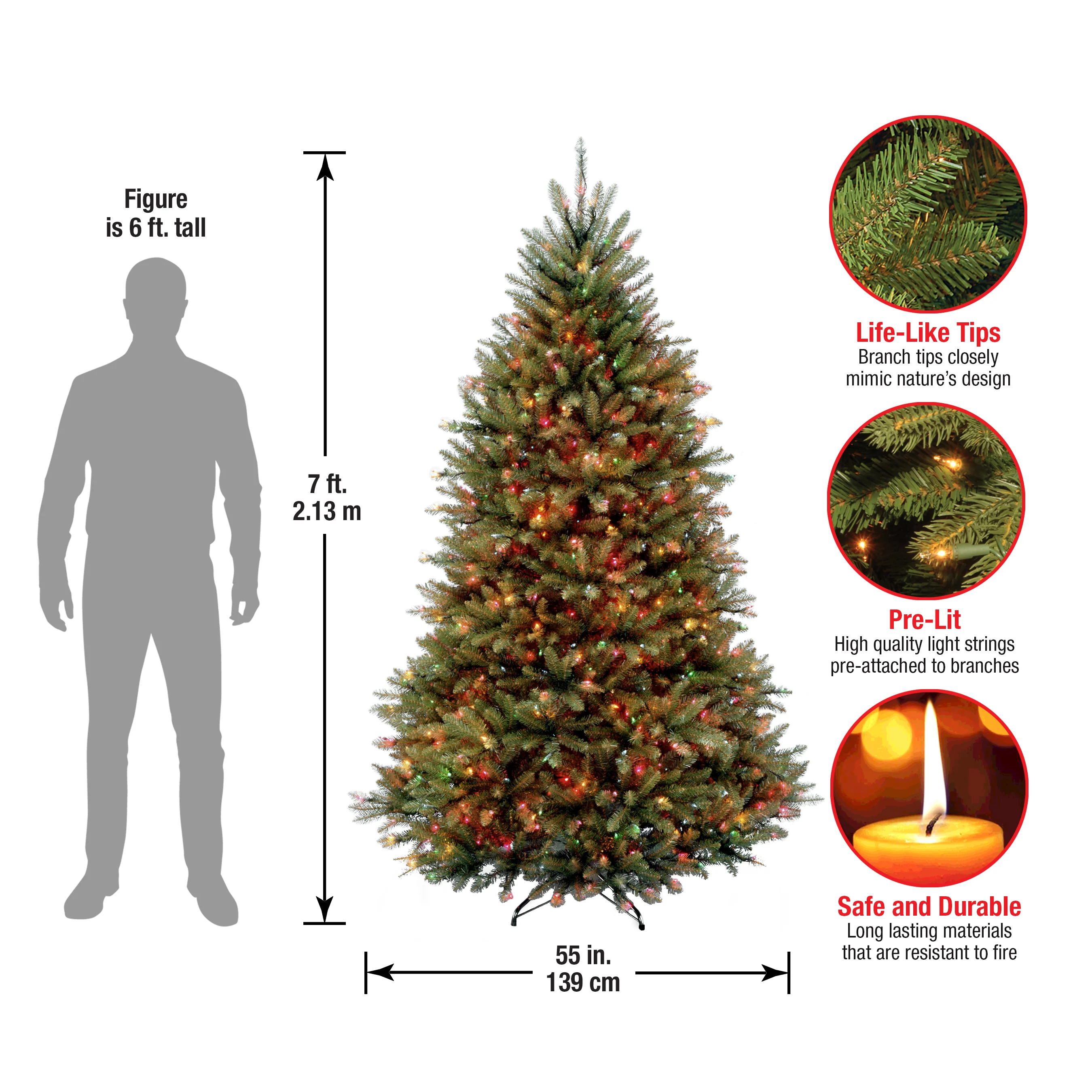 7 ft. Pre-Lit Dunhill Fir Tree with Multicolor Lights, Plug-In - Image 21