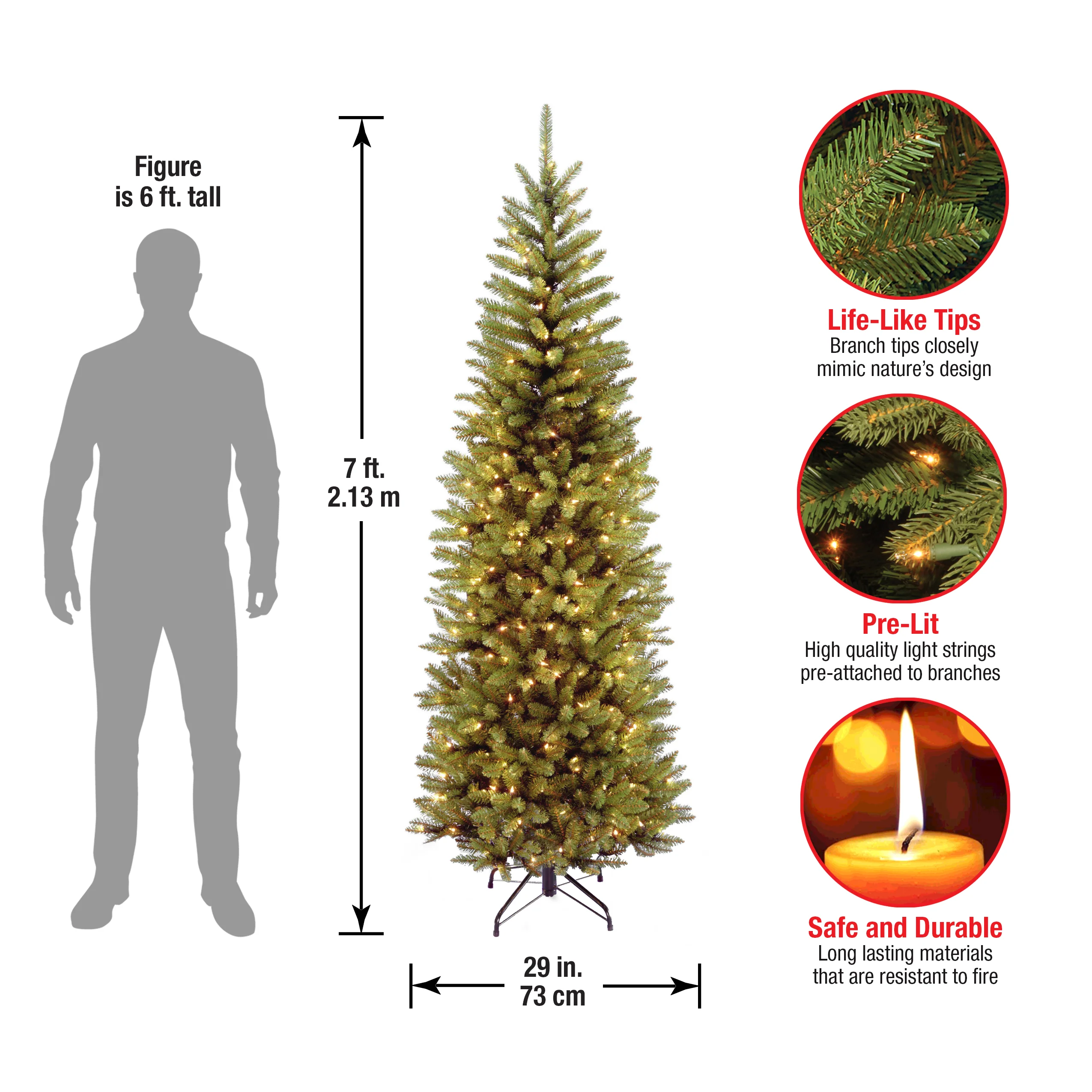 7 ft. Pre-Lit Kingswood Fir Pencil Tree with Clear Lights, Plug-In - Image 11