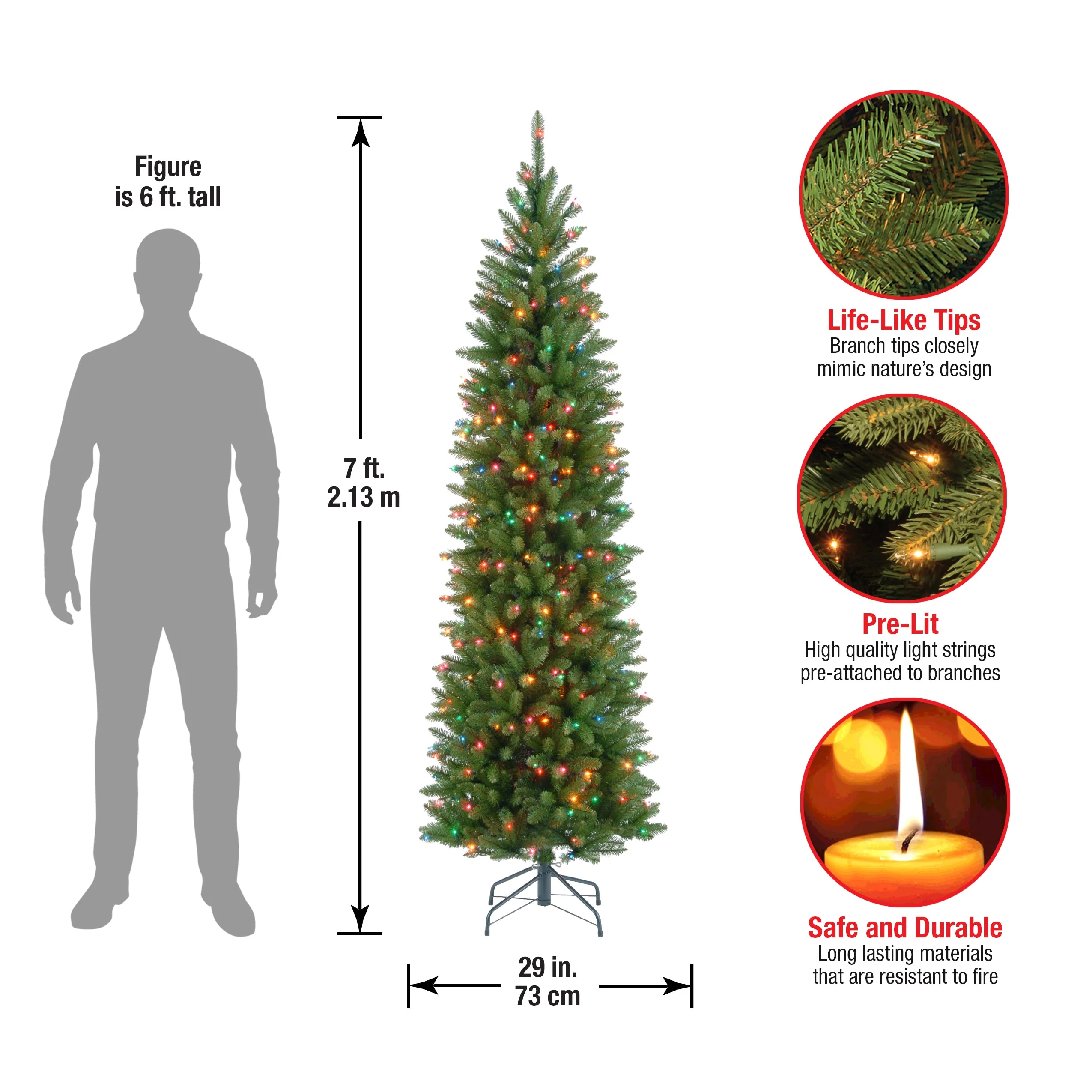 7 ft. Pre-Lit Kingswood Fir Pencil Tree with Multicolor Lights, Plug-In - Image 5