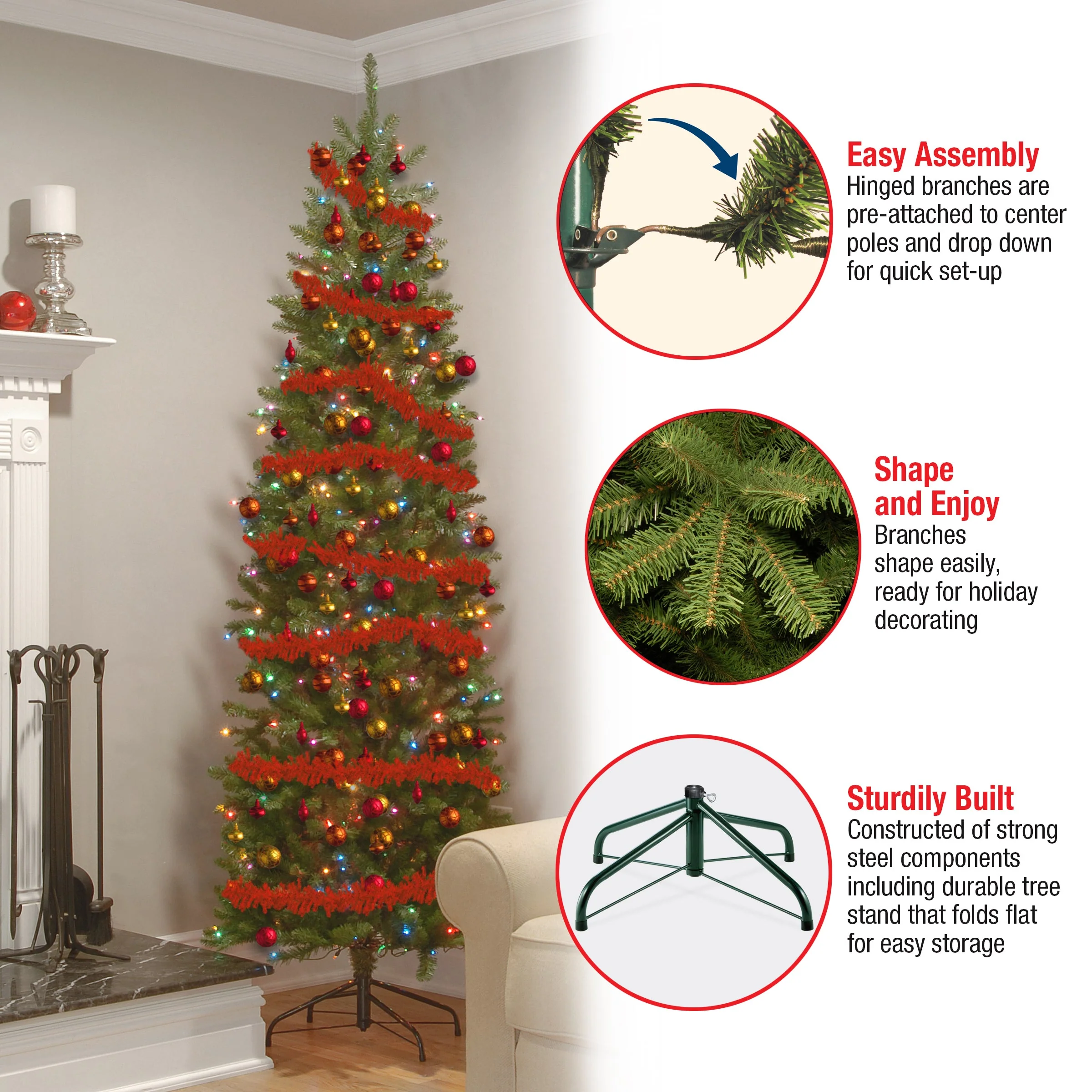 7 ft. Pre-Lit Kingswood Fir Pencil Tree with Multicolor Lights, Plug-In - Image 6