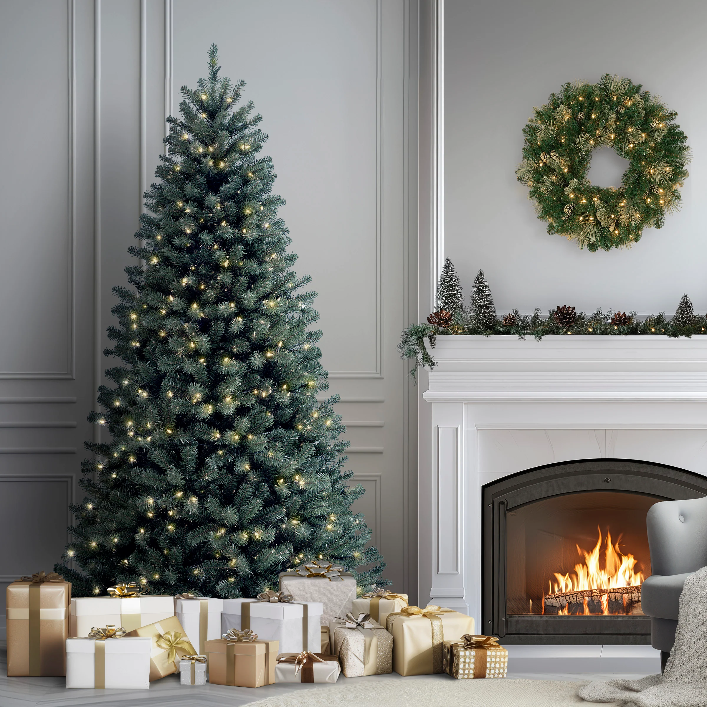 7 ft. Pre-Lit North Valley Spruce Blue Tree with Clear Lights, Plug-In - Image 2