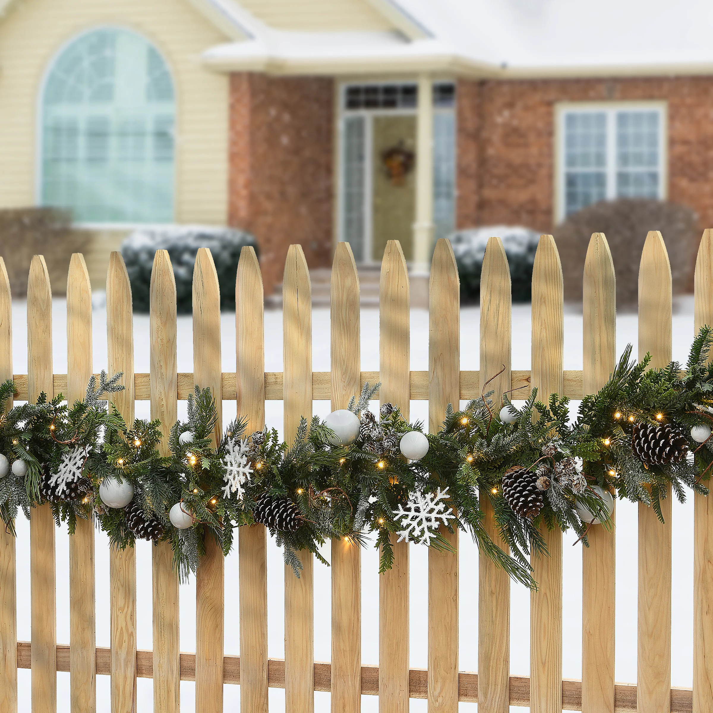 9 ft. Pre-Lit Alpine Decorated Garland with Warm White LED Lights - Image 2