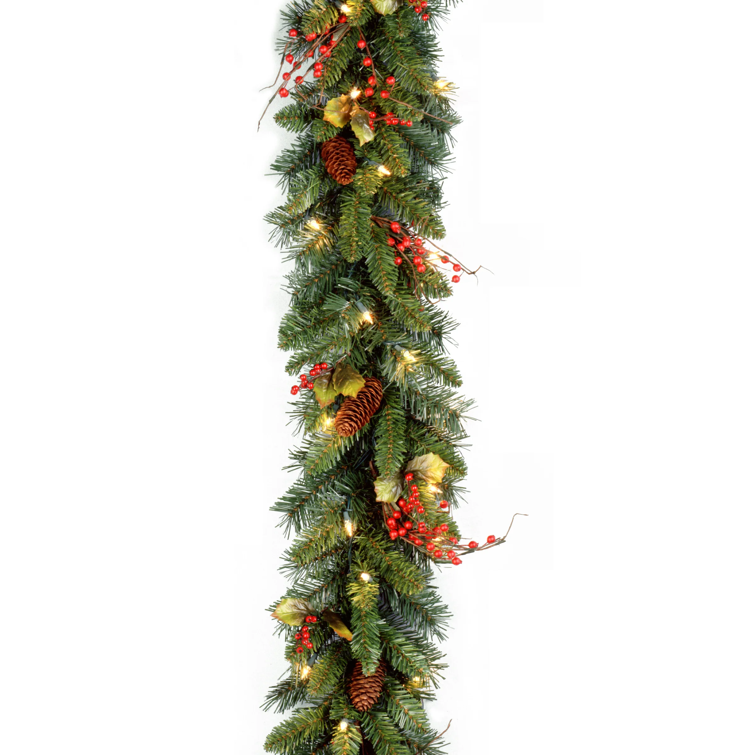 9 ft. Pre-Lit Classical Collection Garland with Clear Lights and Holly Leaves, Plug-In