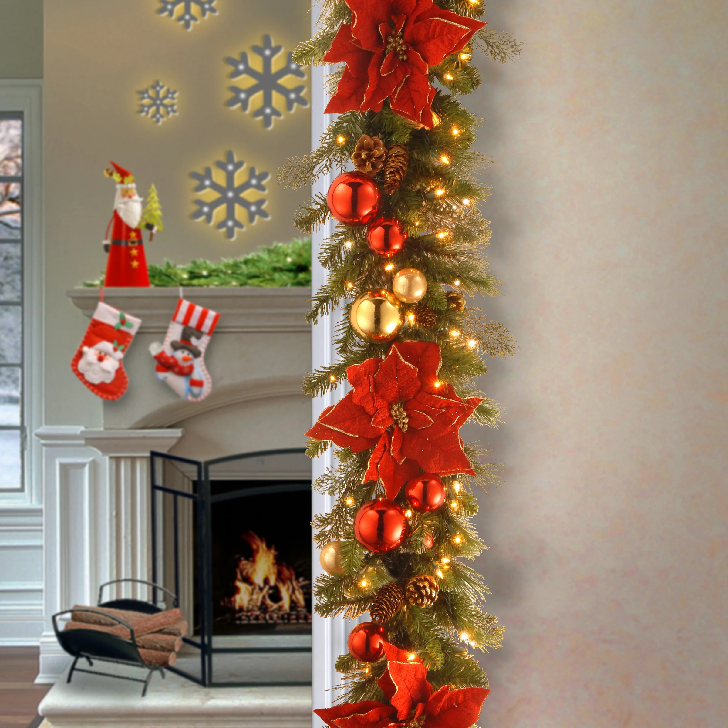 9 ft. Pre-Lit Decorative Collection Holiday Garland with Clear Lights, Plug-In - Image 2