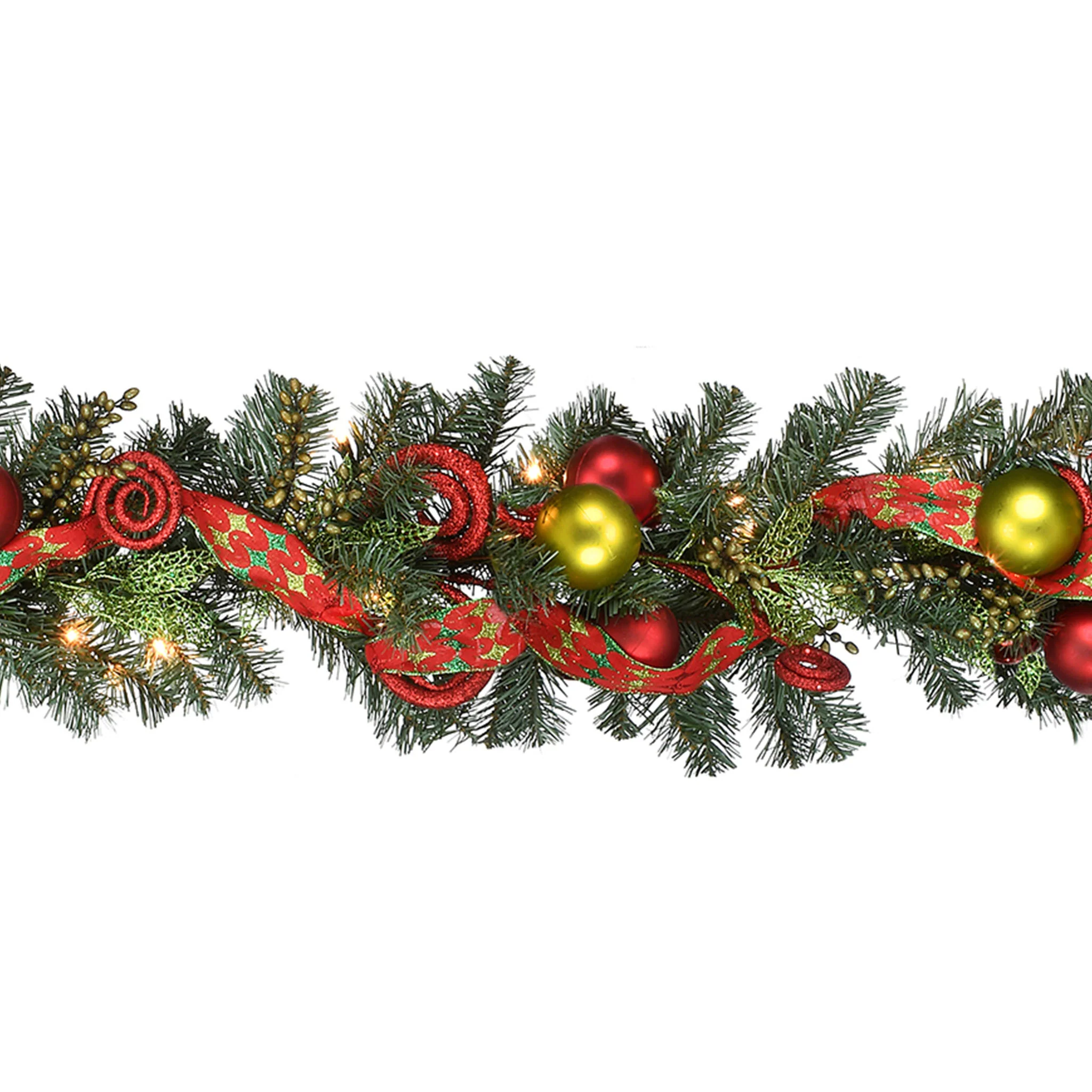 9 ft. Pre-Lit Decorative Collection Ornament Garland with Clear Lights