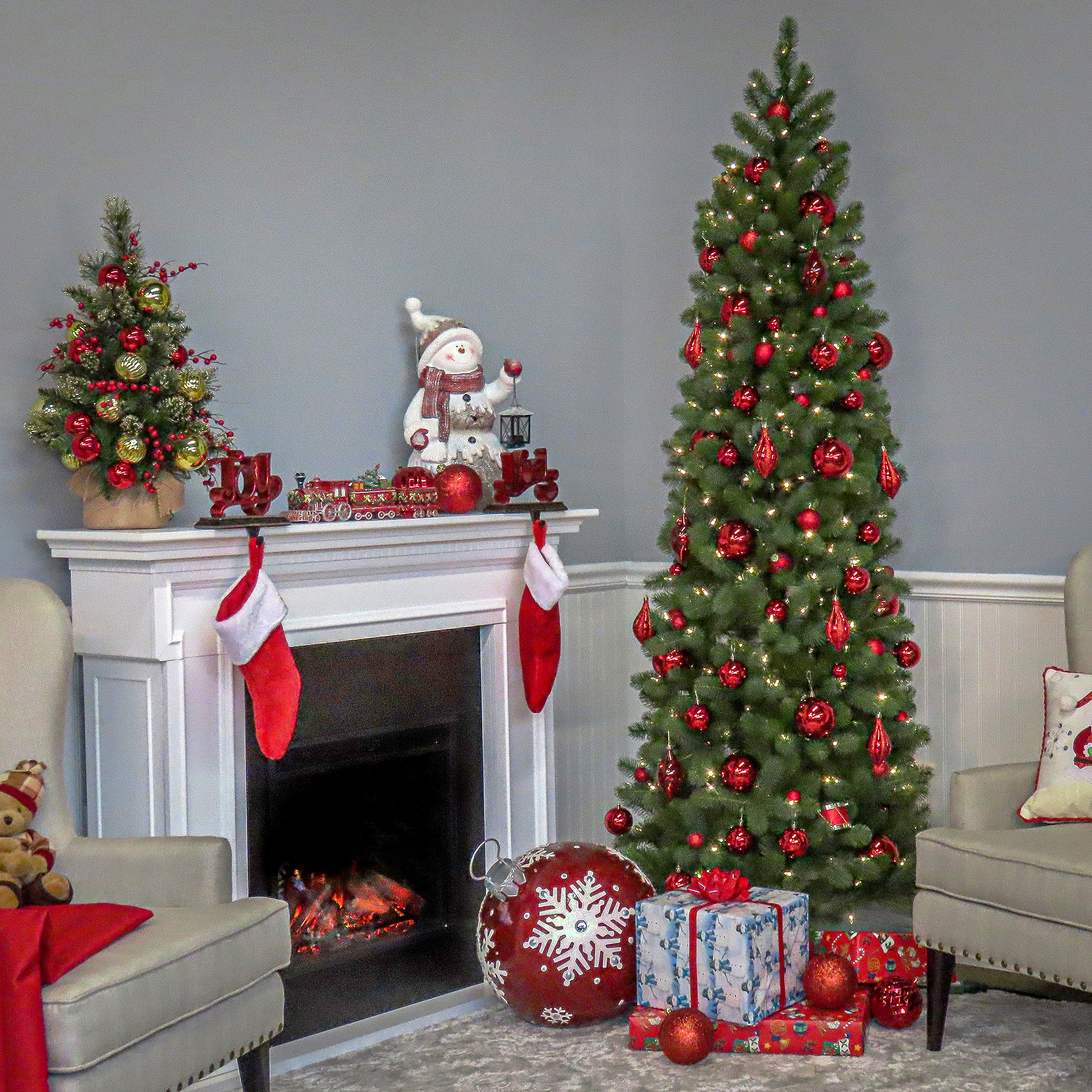 9 ft. Pre-Lit Downswept Douglas Fir Pencil Slim Tree with Clear Lights, Plug-In - Image 5